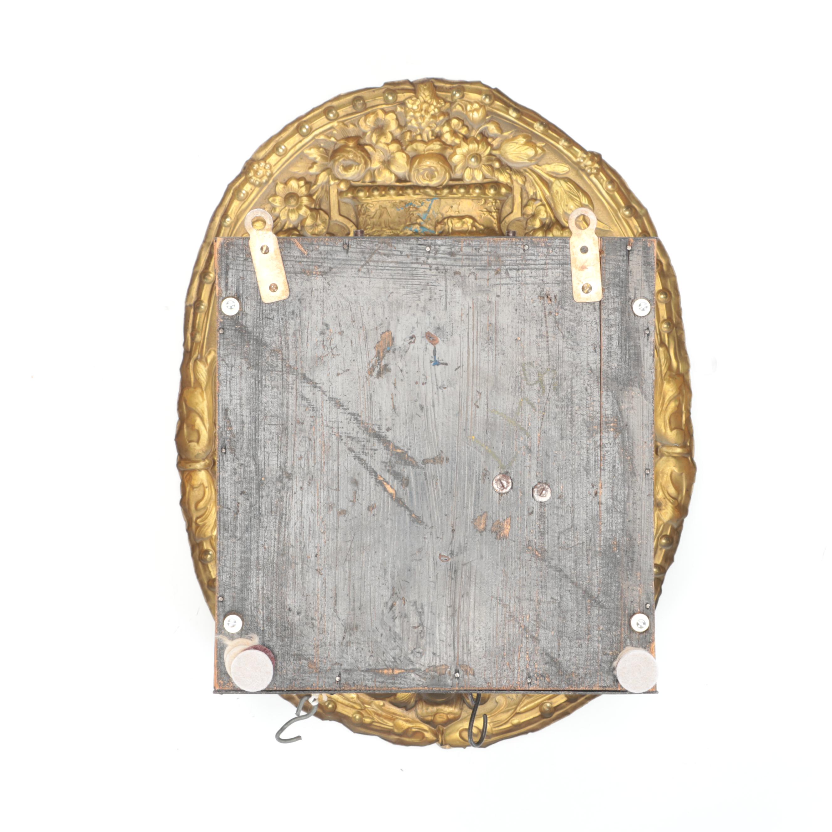 French Repoussé Enameled Brass Morbier Wall Clock, Mid to Late 19th Century