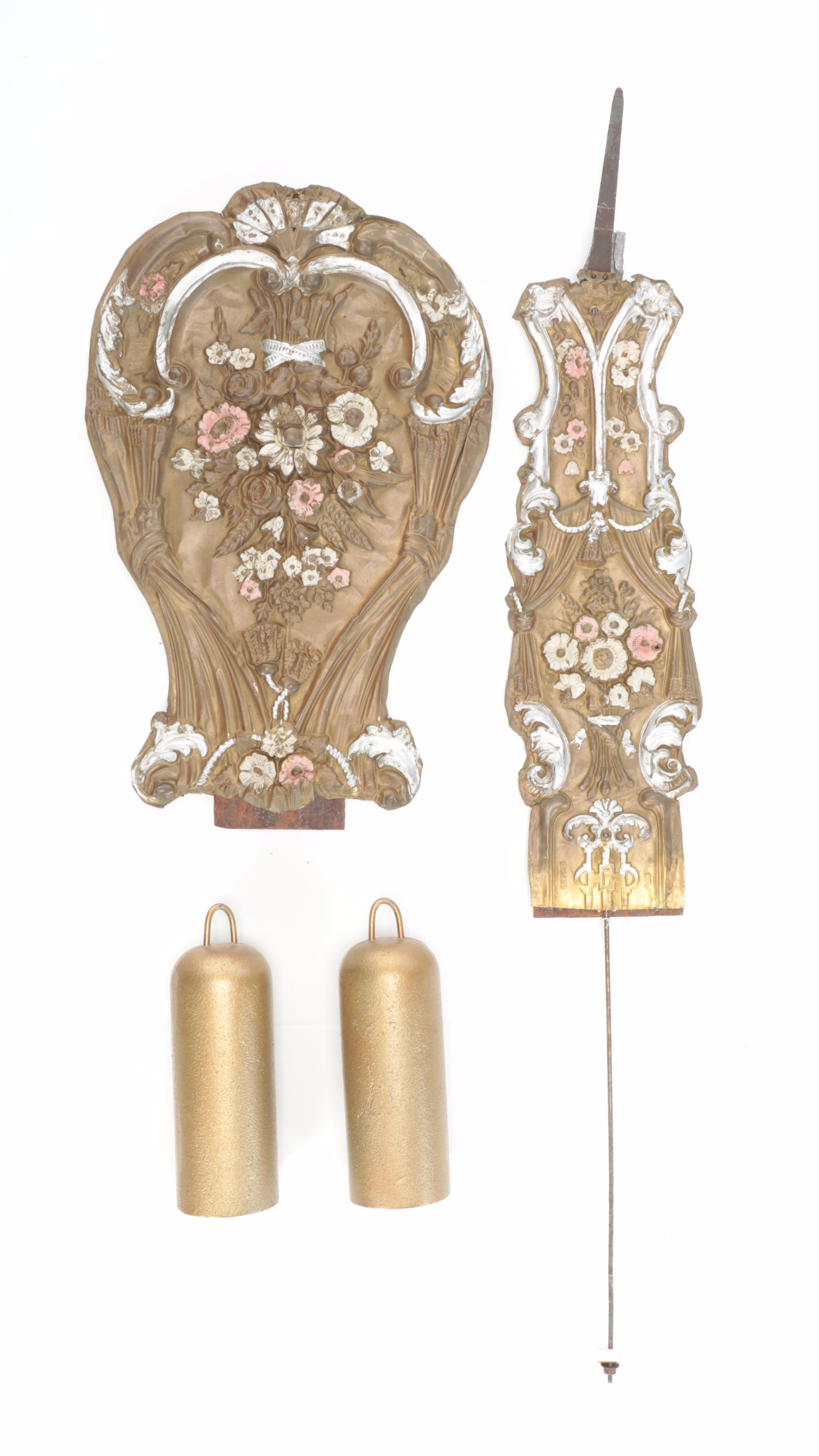 French Repoussé Enameled Brass Morbier Wall Clock, Mid to Late 19th Century