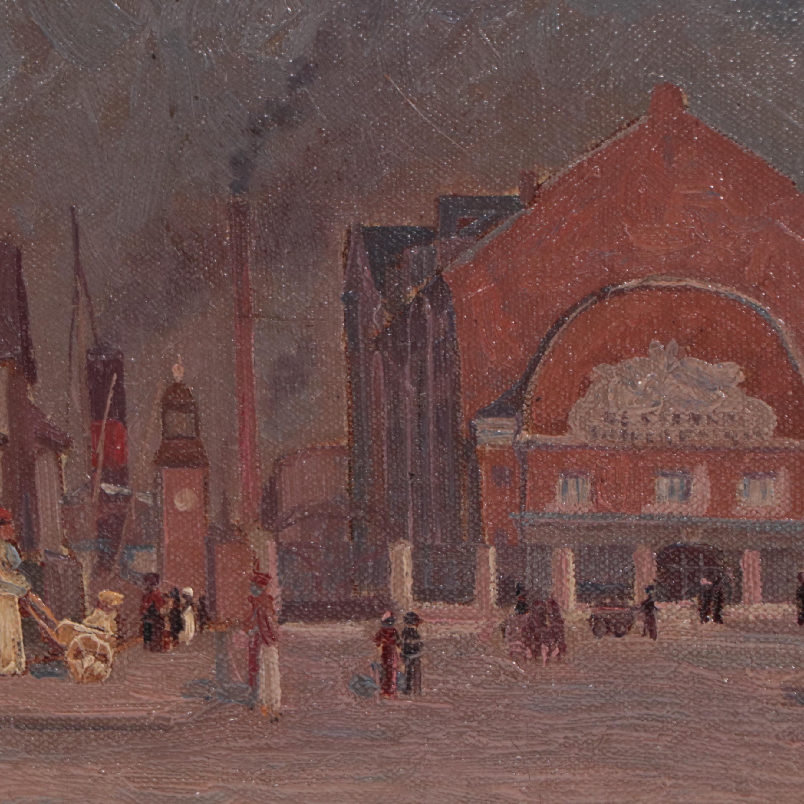 Cityscape Oil Painting Attributed to Valdemar Thomsen, 1914