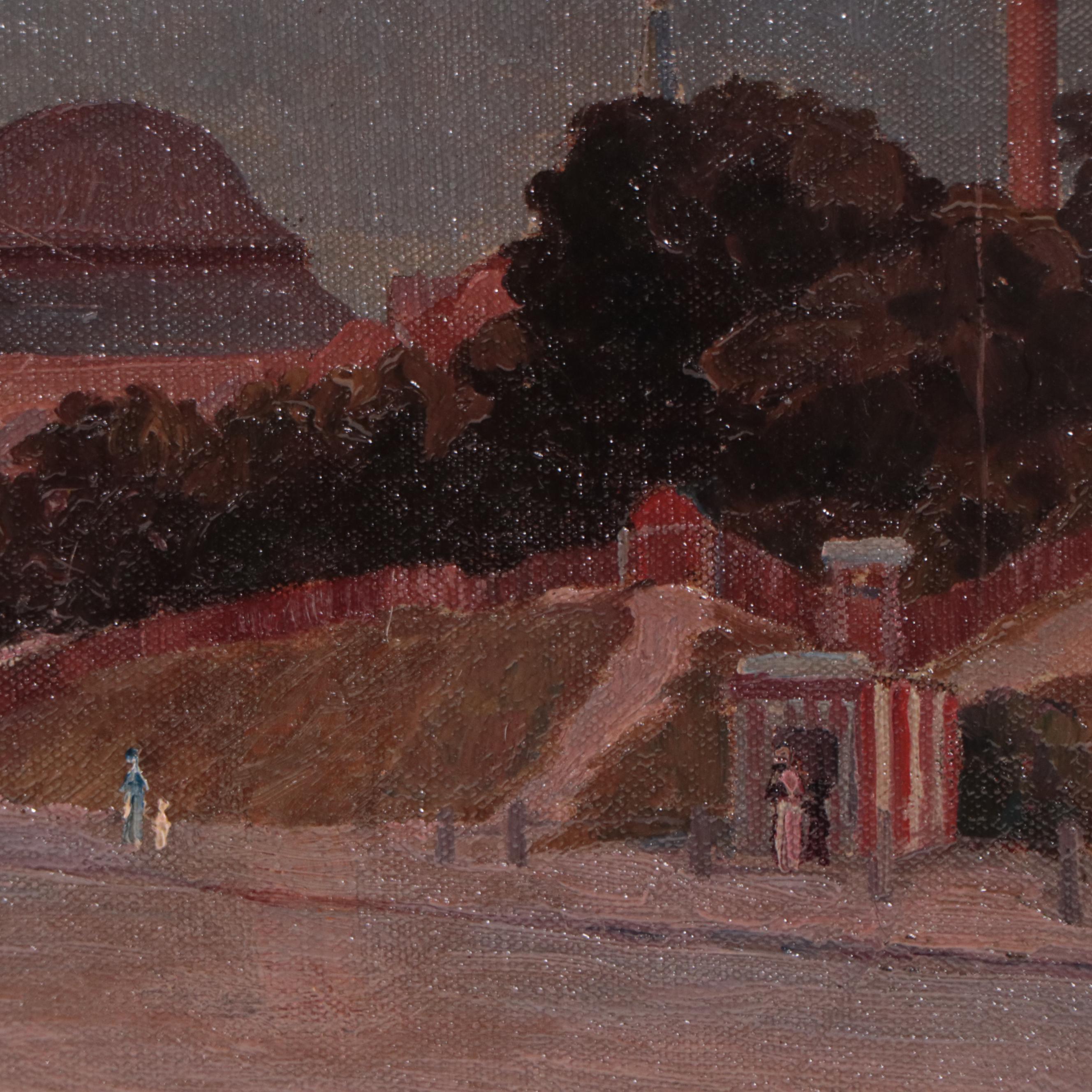 Cityscape Oil Painting Attributed to Valdemar Thomsen, 1914