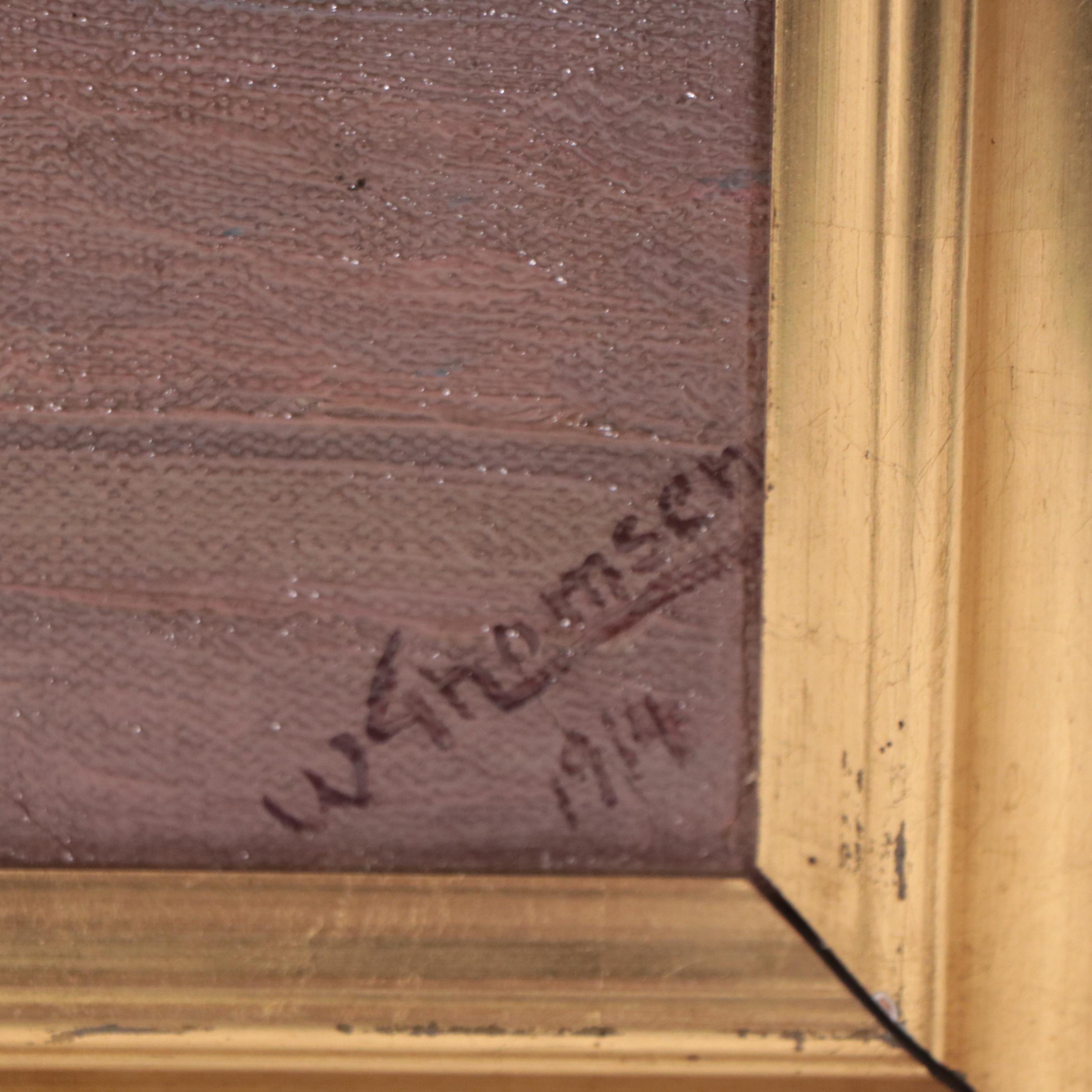 Cityscape Oil Painting Attributed to Valdemar Thomsen, 1914