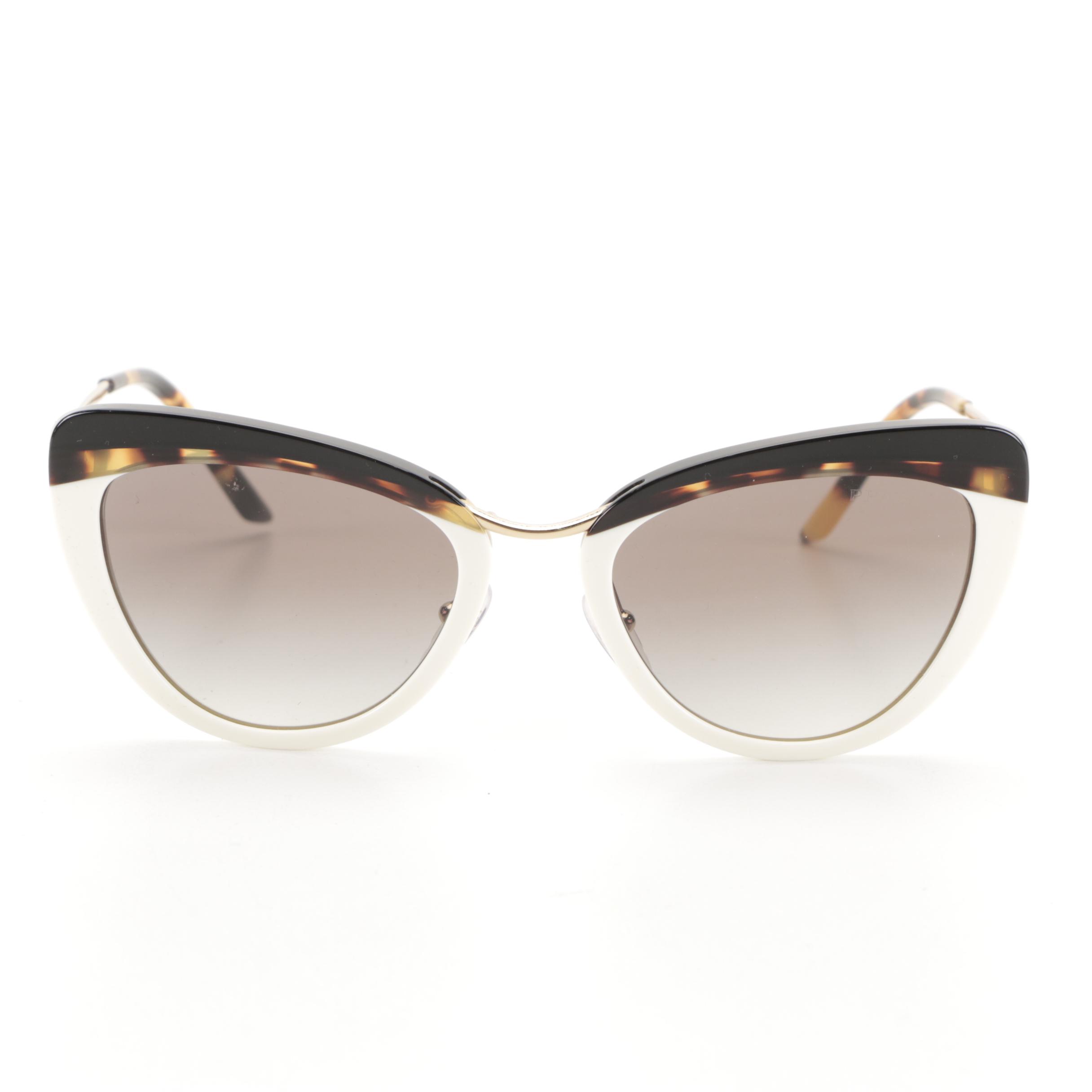 Prada SPR25X Cat Eye Sunglasses in Havana and Cream with Case and Box