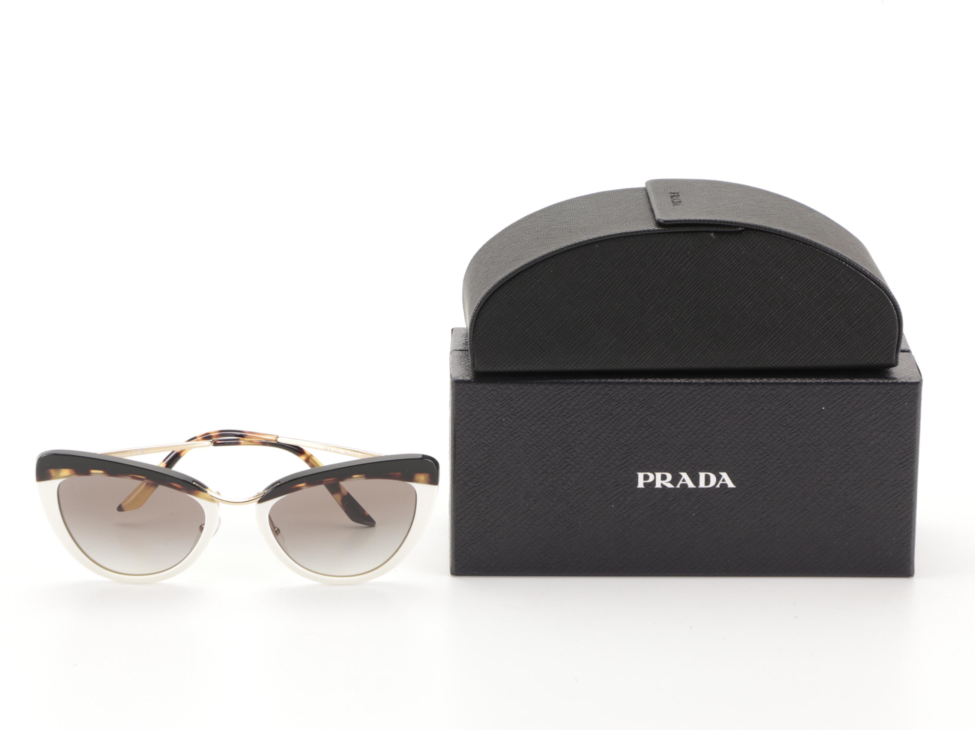 Prada SPR25X Cat Eye Sunglasses in Havana and Cream with Case and Box
