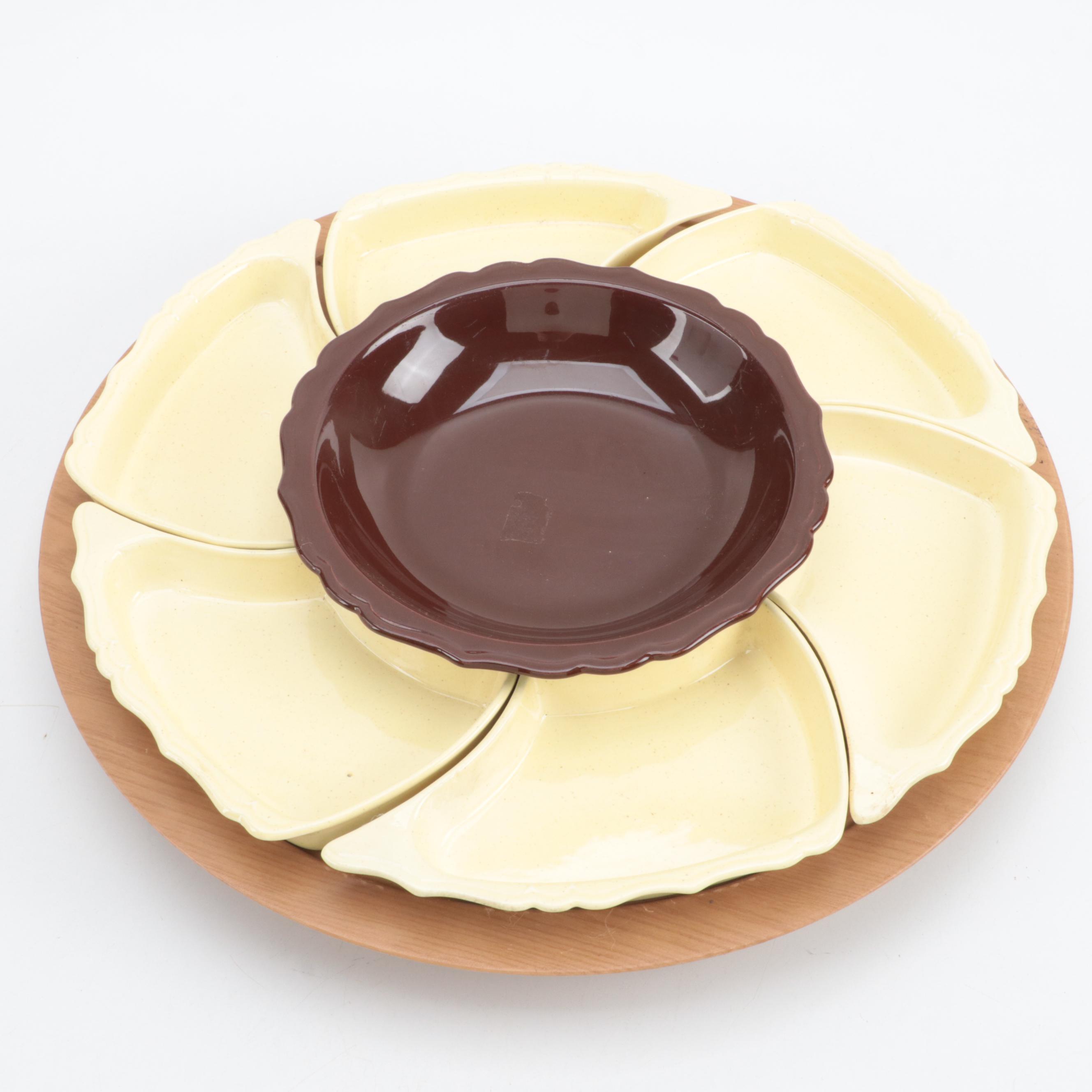 Ceramic Sunflower Relish Dishes with Lazy Susan