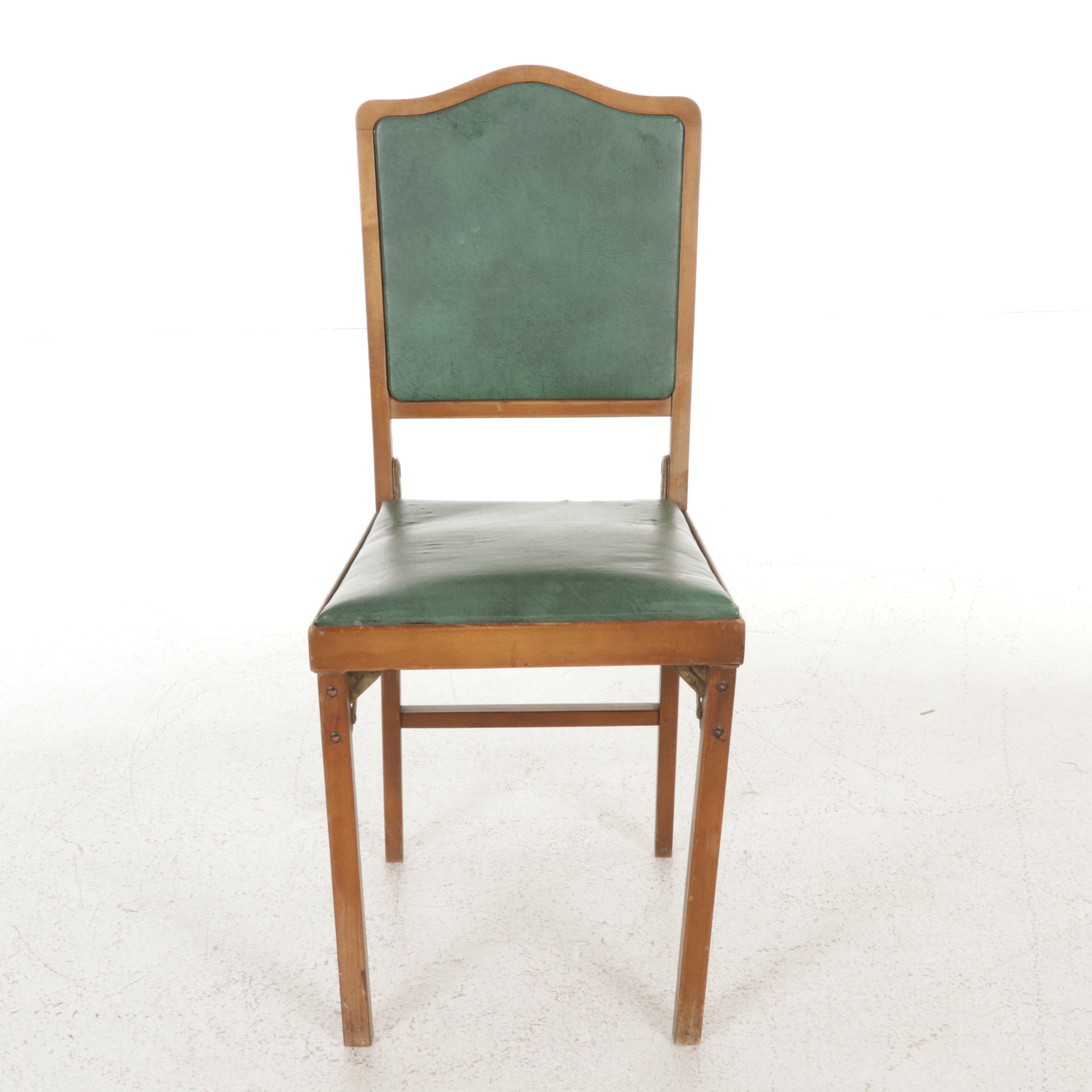 Leg-O-Matic Green Plastic and Wooden Framed Folding Chair, 1950s