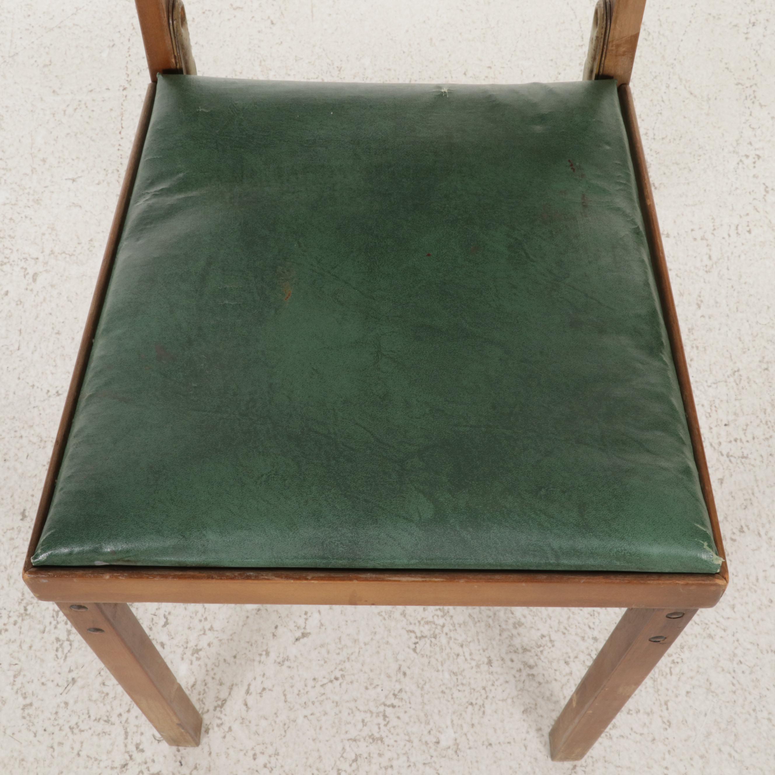 Leg-O-Matic Green Plastic and Wooden Framed Folding Chair, 1950s