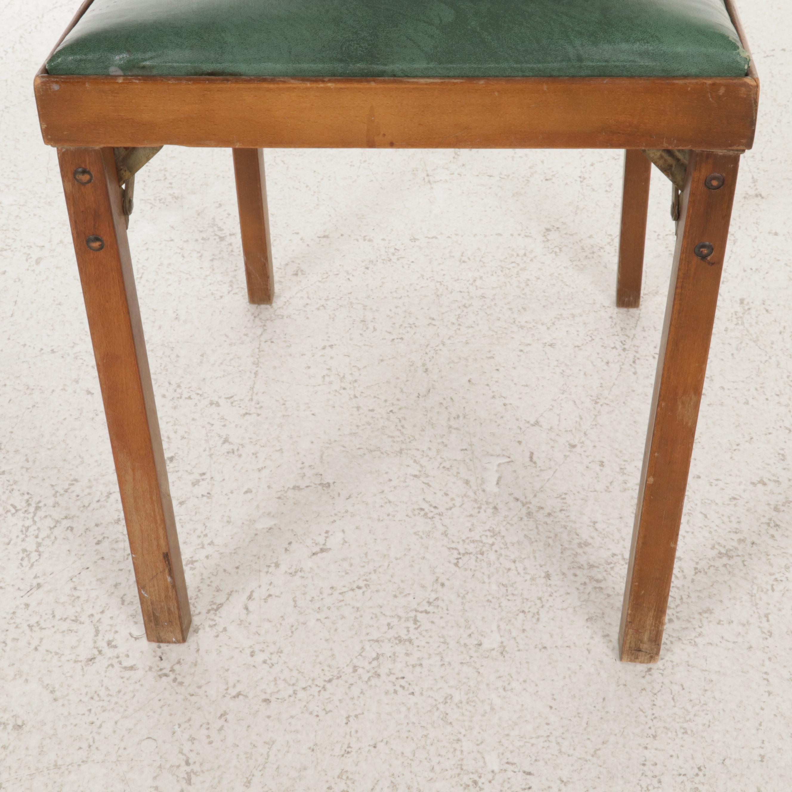 Leg-O-Matic Green Plastic and Wooden Framed Folding Chair, 1950s