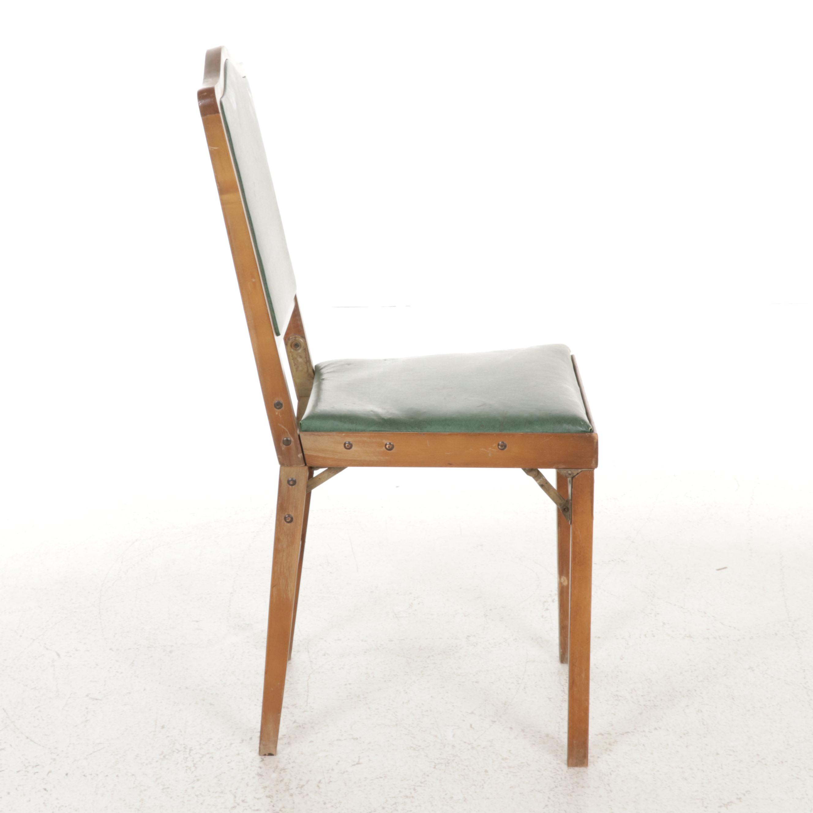 Leg-O-Matic Green Plastic and Wooden Framed Folding Chair, 1950s