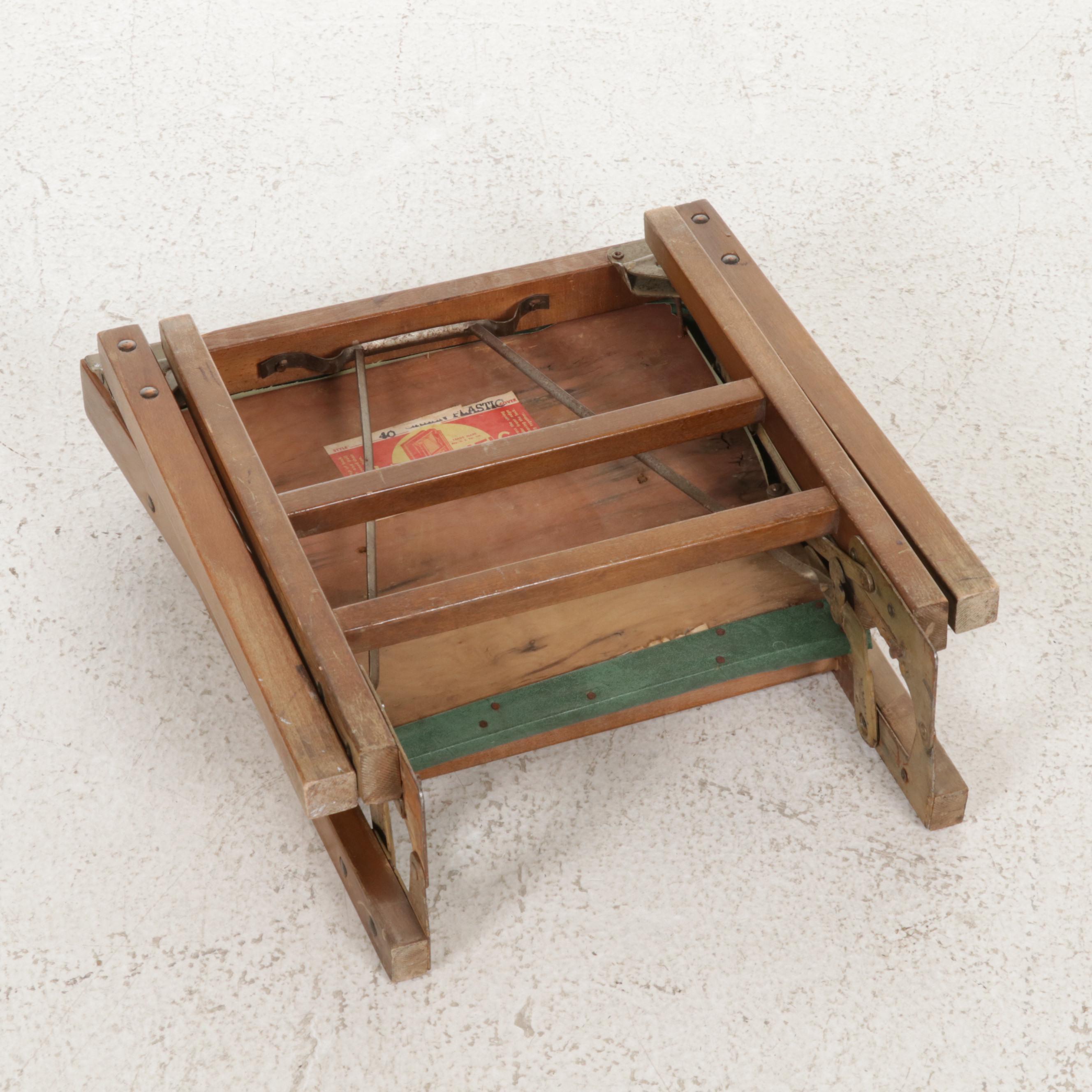 Leg-O-Matic Green Plastic and Wooden Framed Folding Chair, 1950s