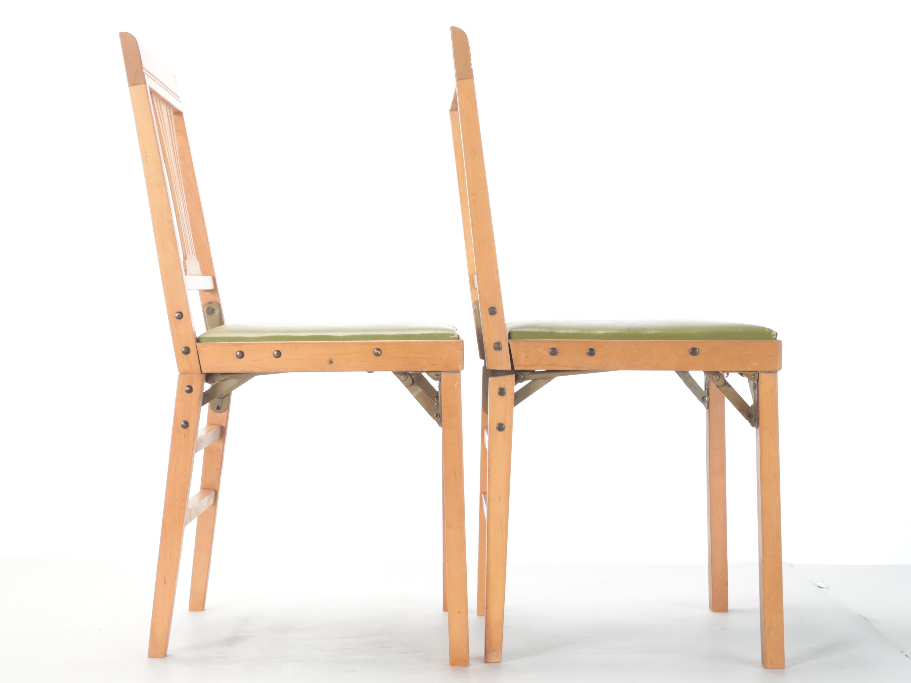Two Leg-O-Matic Blonde Finish Wooden Folding Chairs