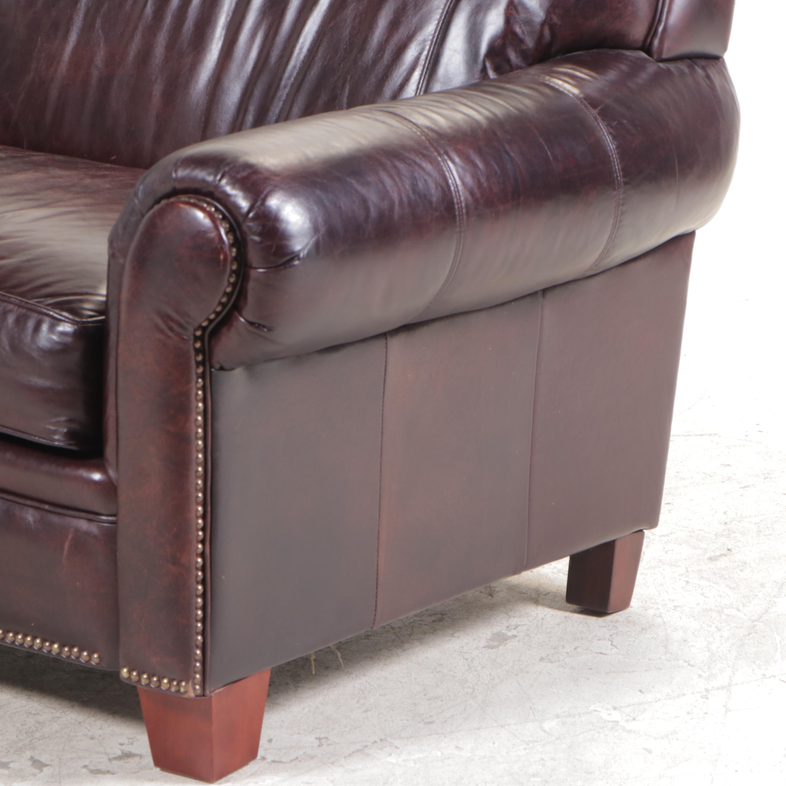 Sofa Express Leather Roll-Arm Sofa with Nailheads