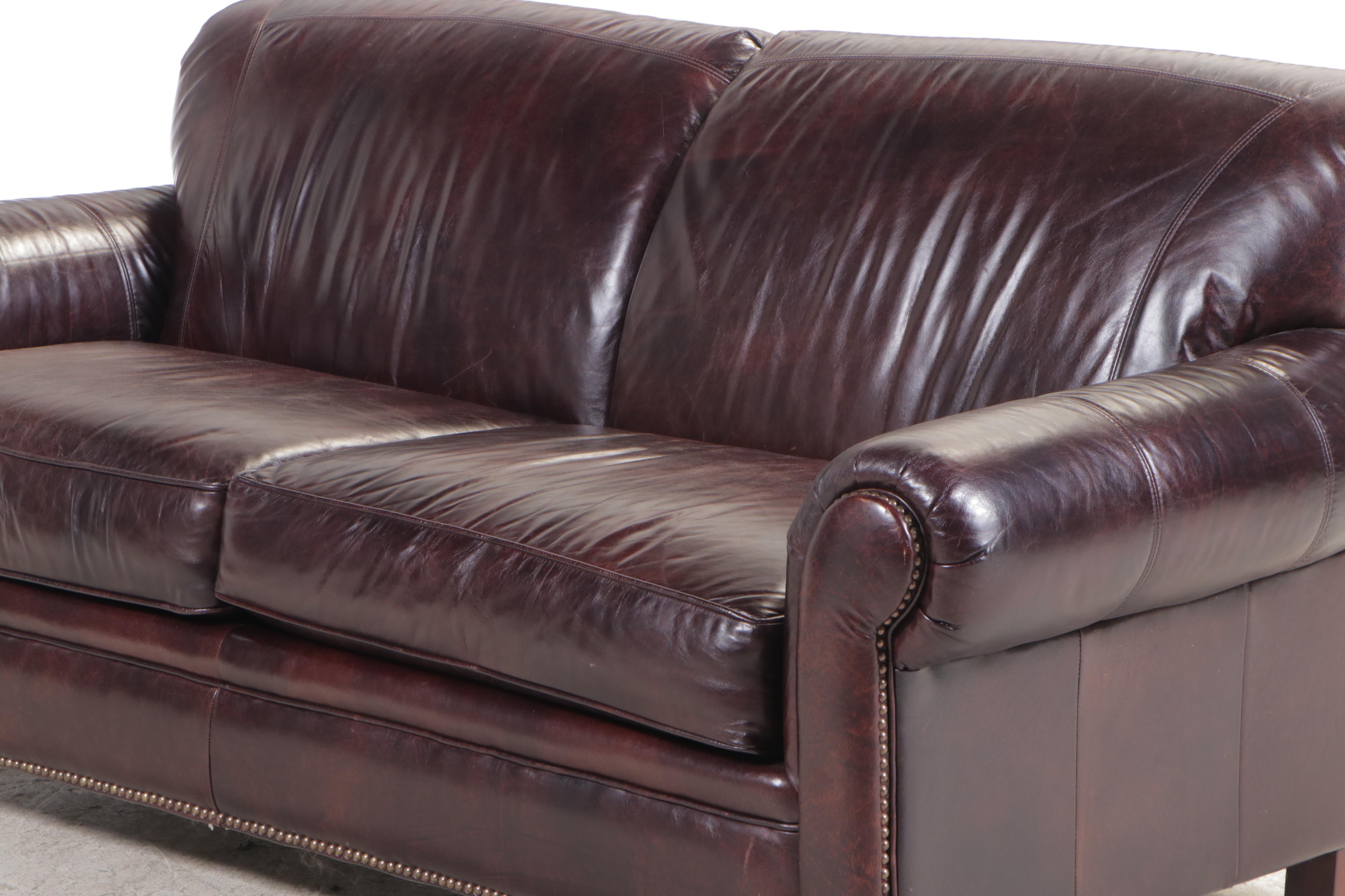 Sofa Express Leather Roll-Arm Sofa with Nailheads