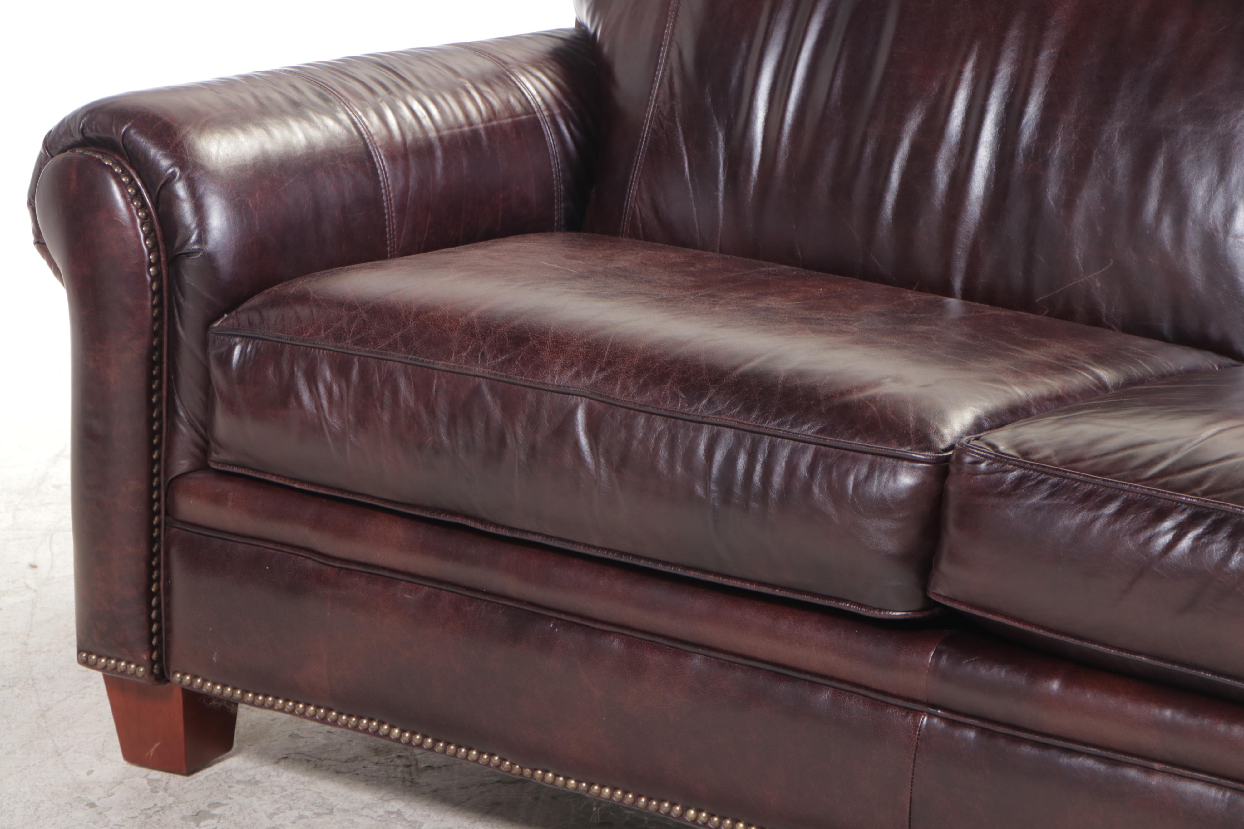 Sofa Express Leather Roll-Arm Sofa with Nailheads