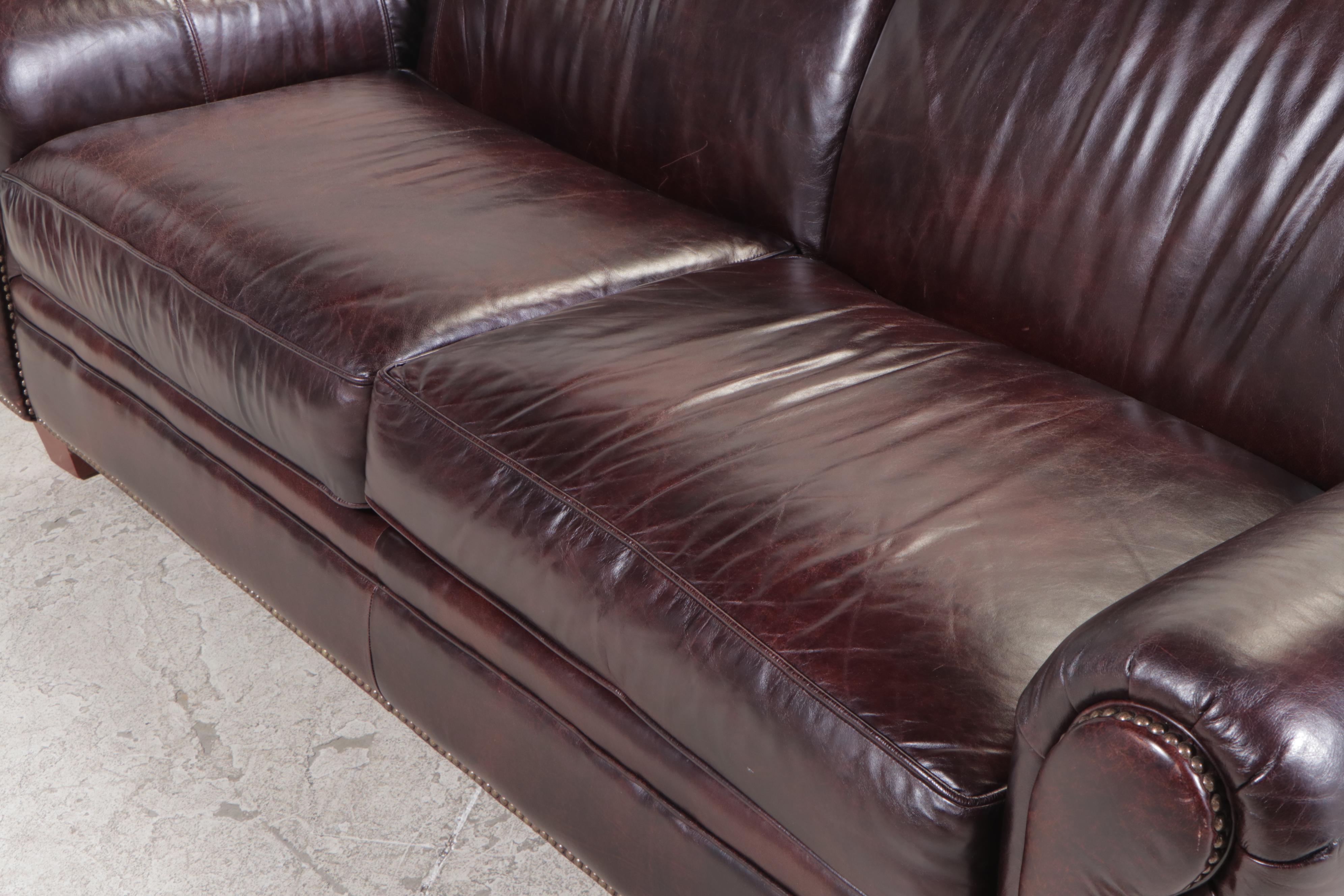 Sofa Express Leather Roll-Arm Sofa with Nailheads