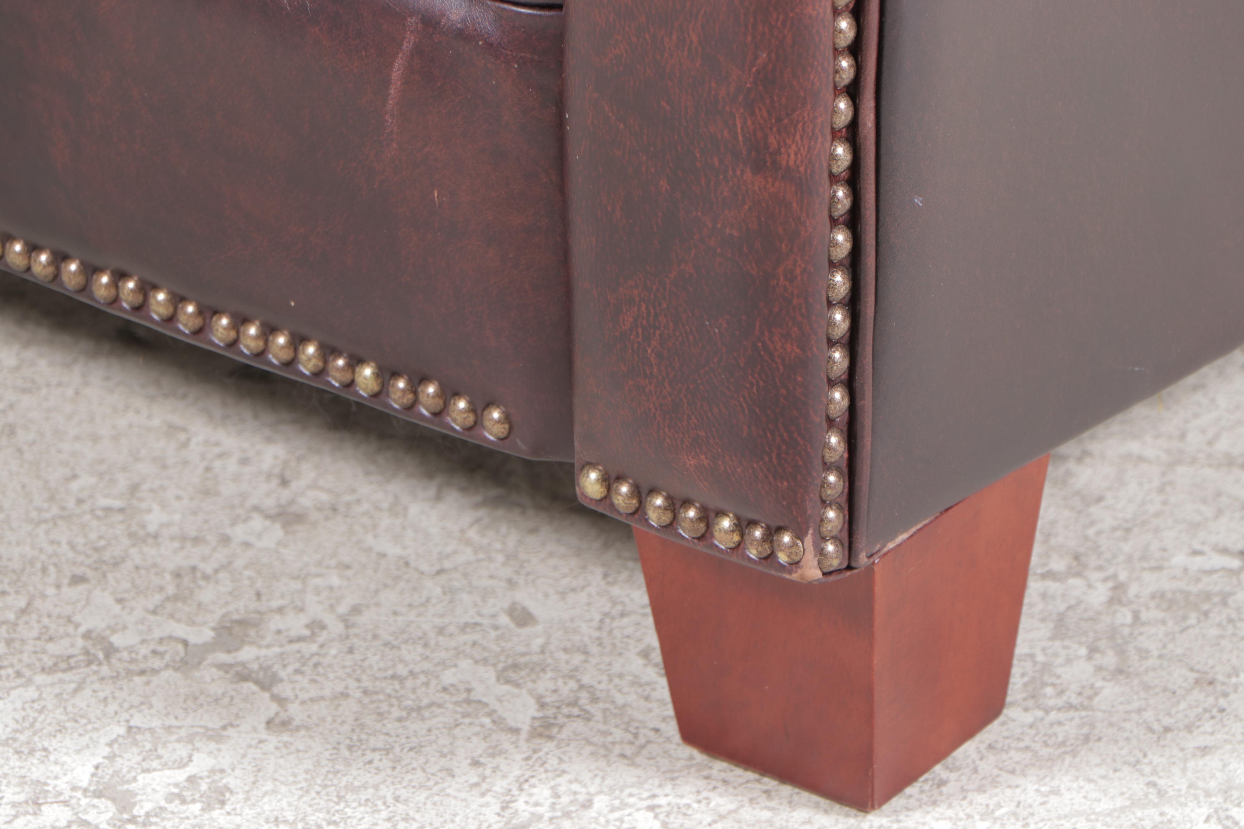 Sofa Express Leather Roll-Arm Sofa with Nailheads