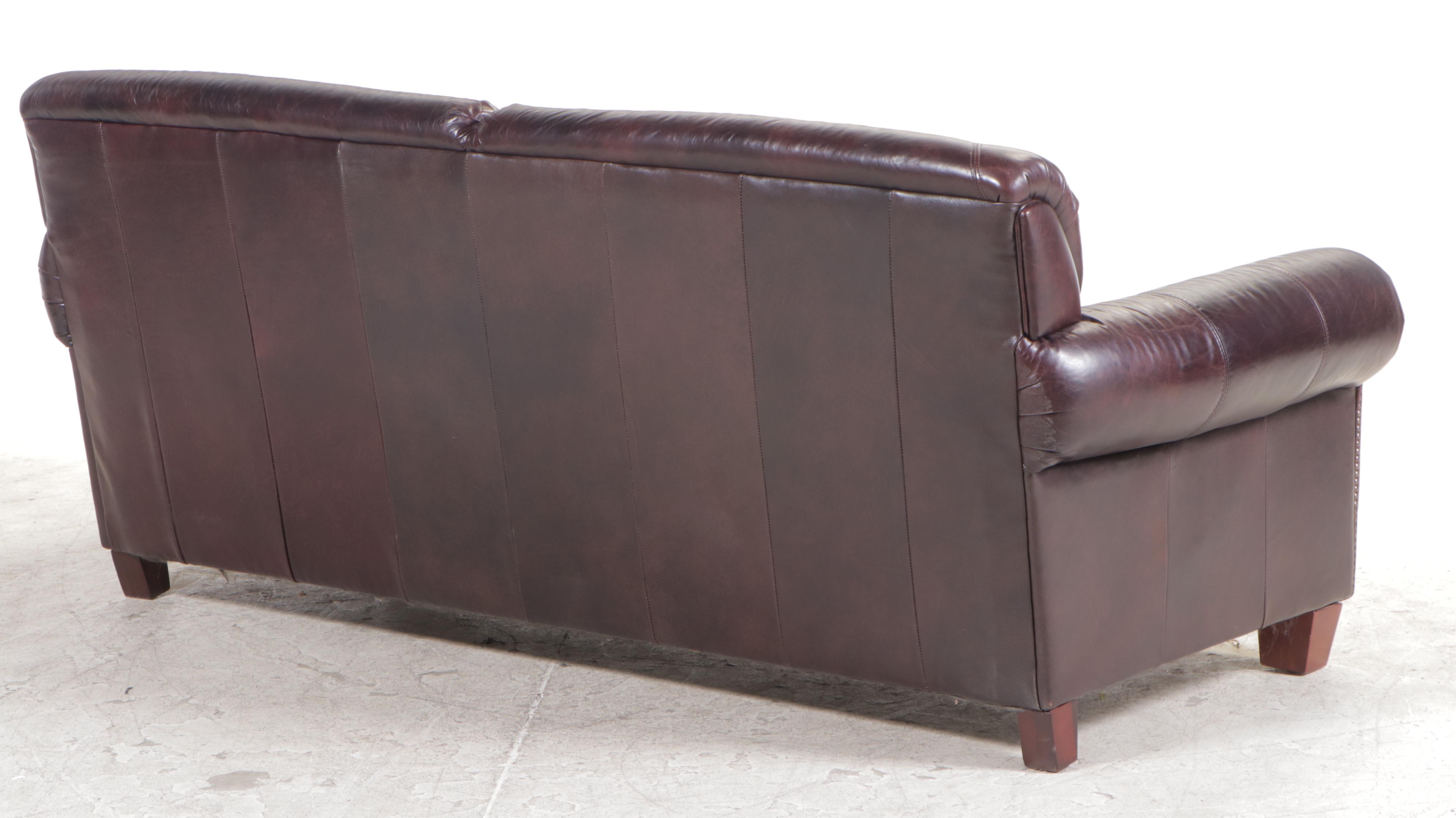 Sofa Express Leather Roll-Arm Sofa with Nailheads