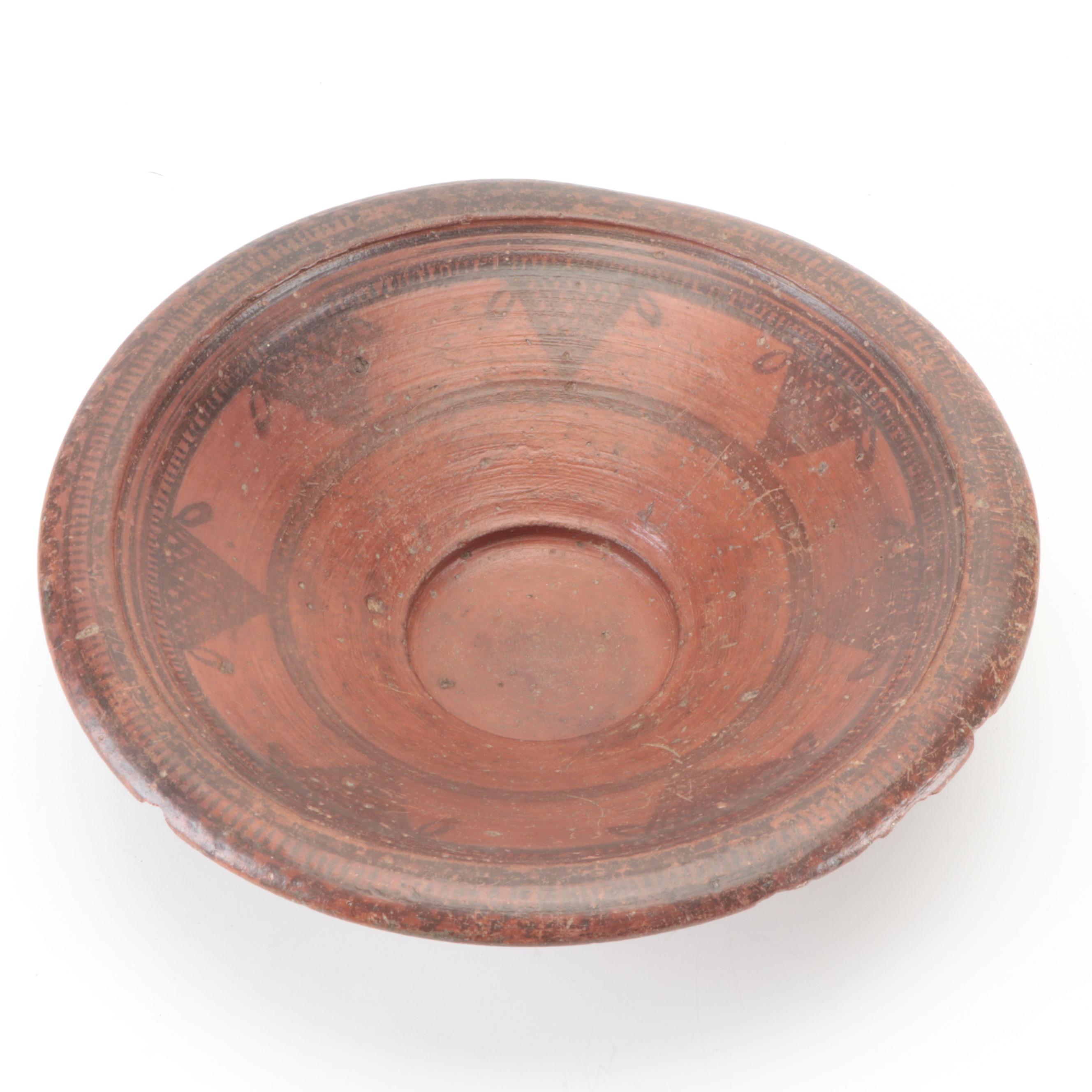 Indian Painted Earthenware Food Bowl, Early 20th Century