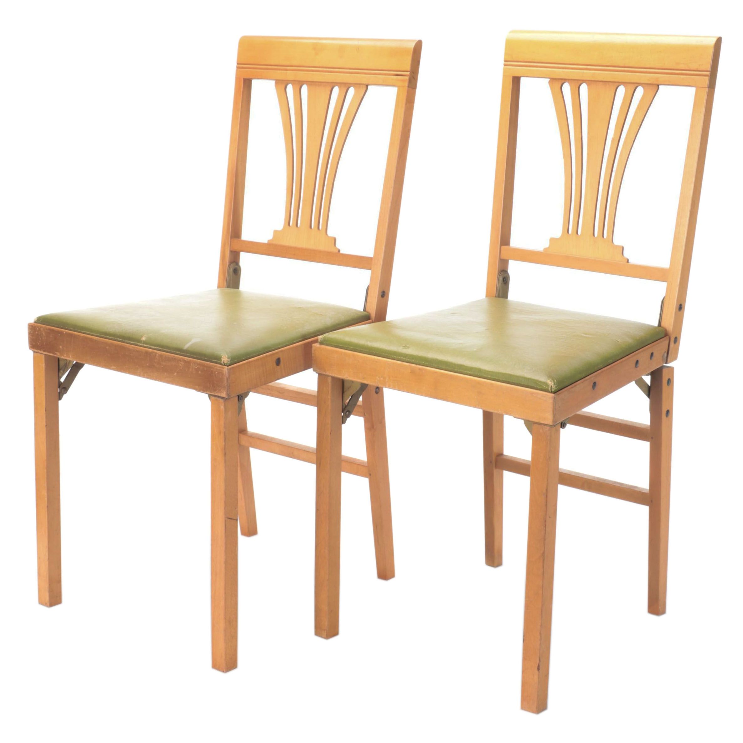 Two Leg-O-Matic Blonde Finish Wooden Folding Chairs