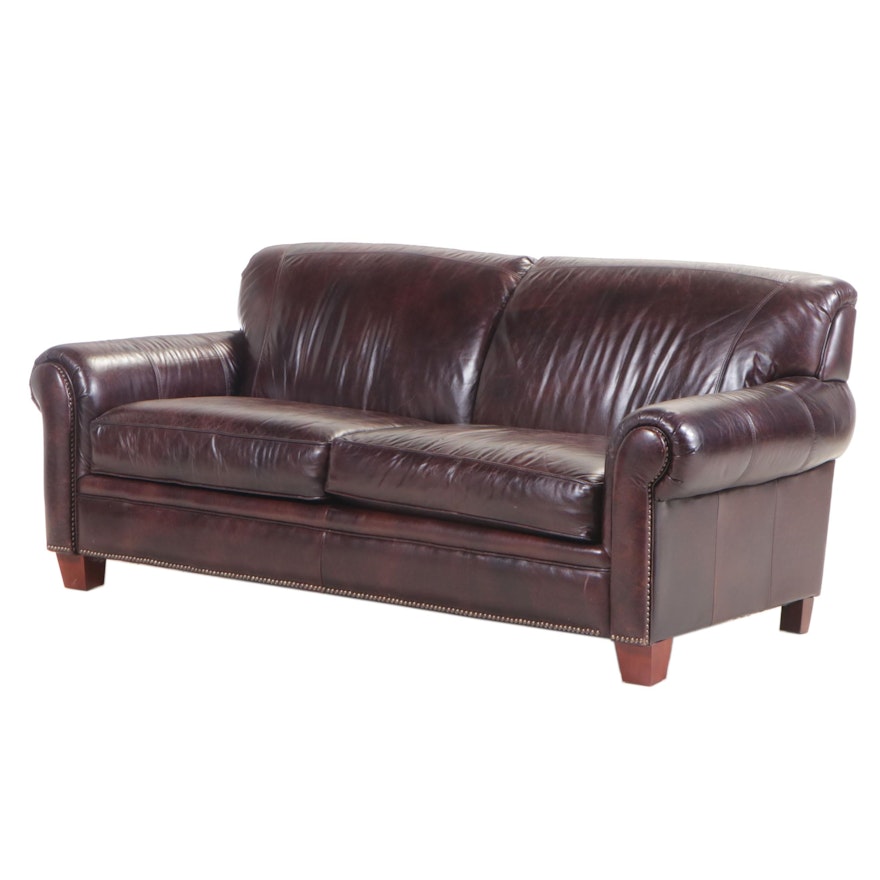 Sofa Express Leather Roll-Arm Sofa with Nailheads