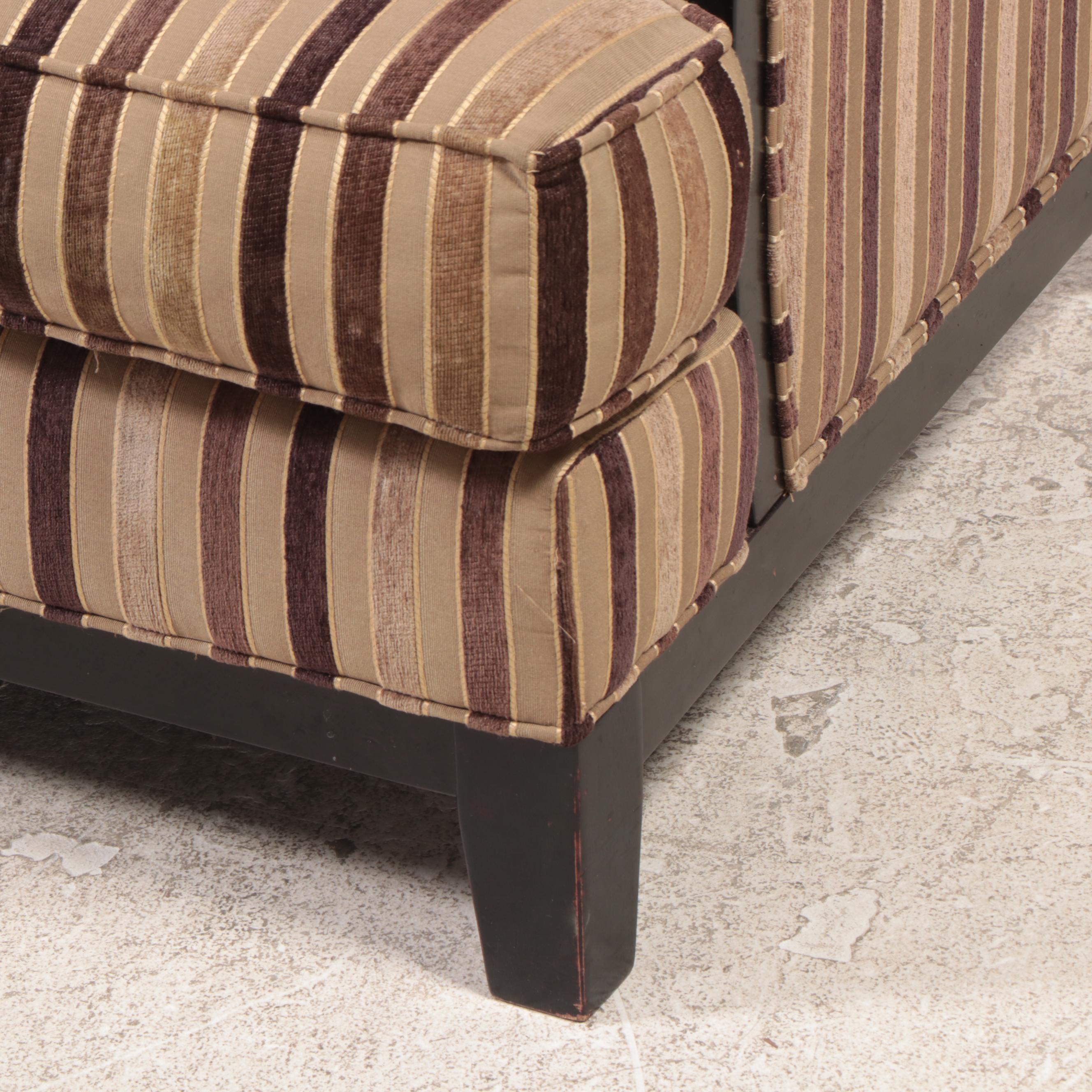 Pair of Cindy Crawford Home Ebonized and Custom-Upholstered Easy Armchairs