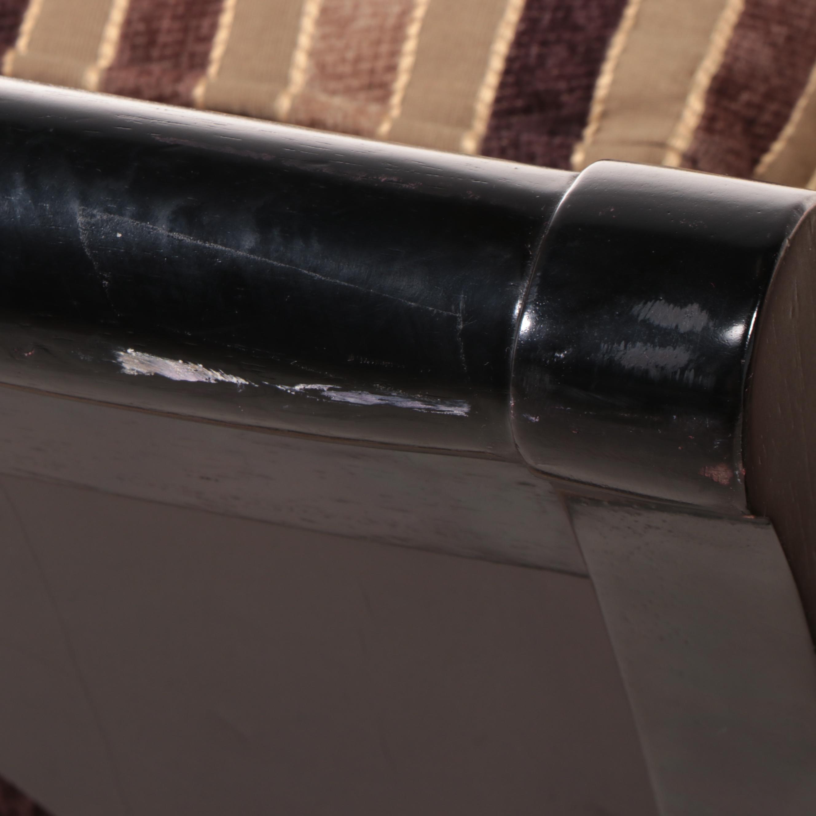 Pair of Cindy Crawford Home Ebonized and Custom-Upholstered Easy Armchairs