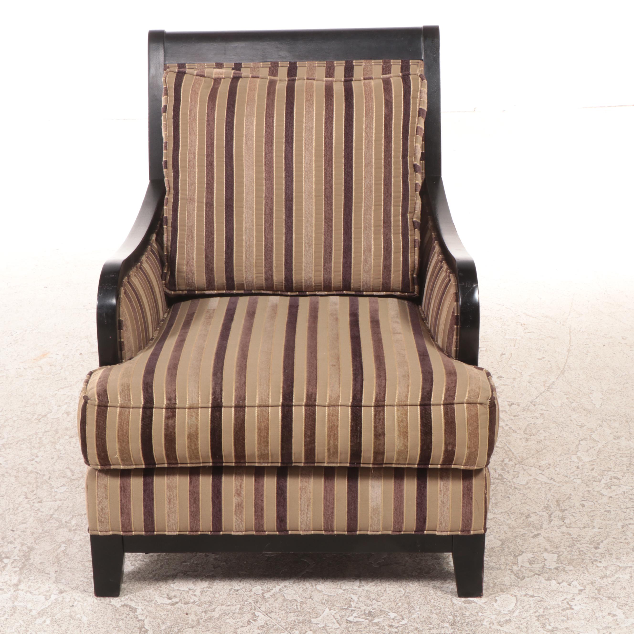 Pair of Cindy Crawford Home Ebonized and Custom-Upholstered Easy Armchairs