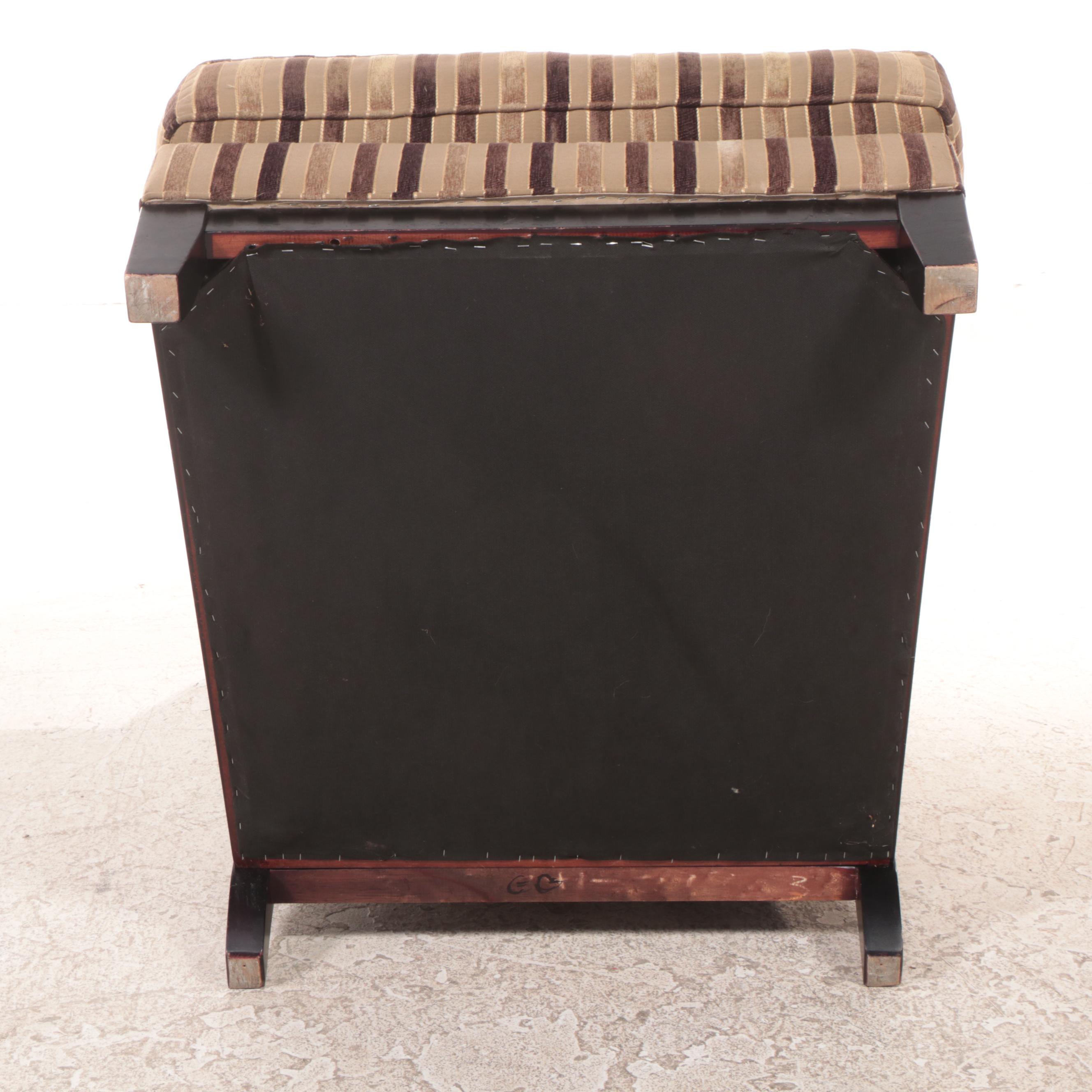 Pair of Cindy Crawford Home Ebonized and Custom-Upholstered Easy Armchairs