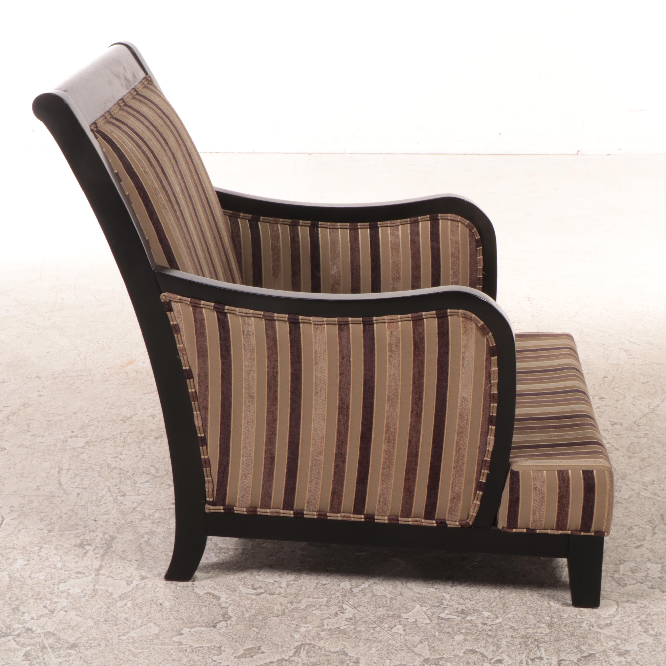 Pair of Cindy Crawford Home Ebonized and Custom-Upholstered Easy Armchairs