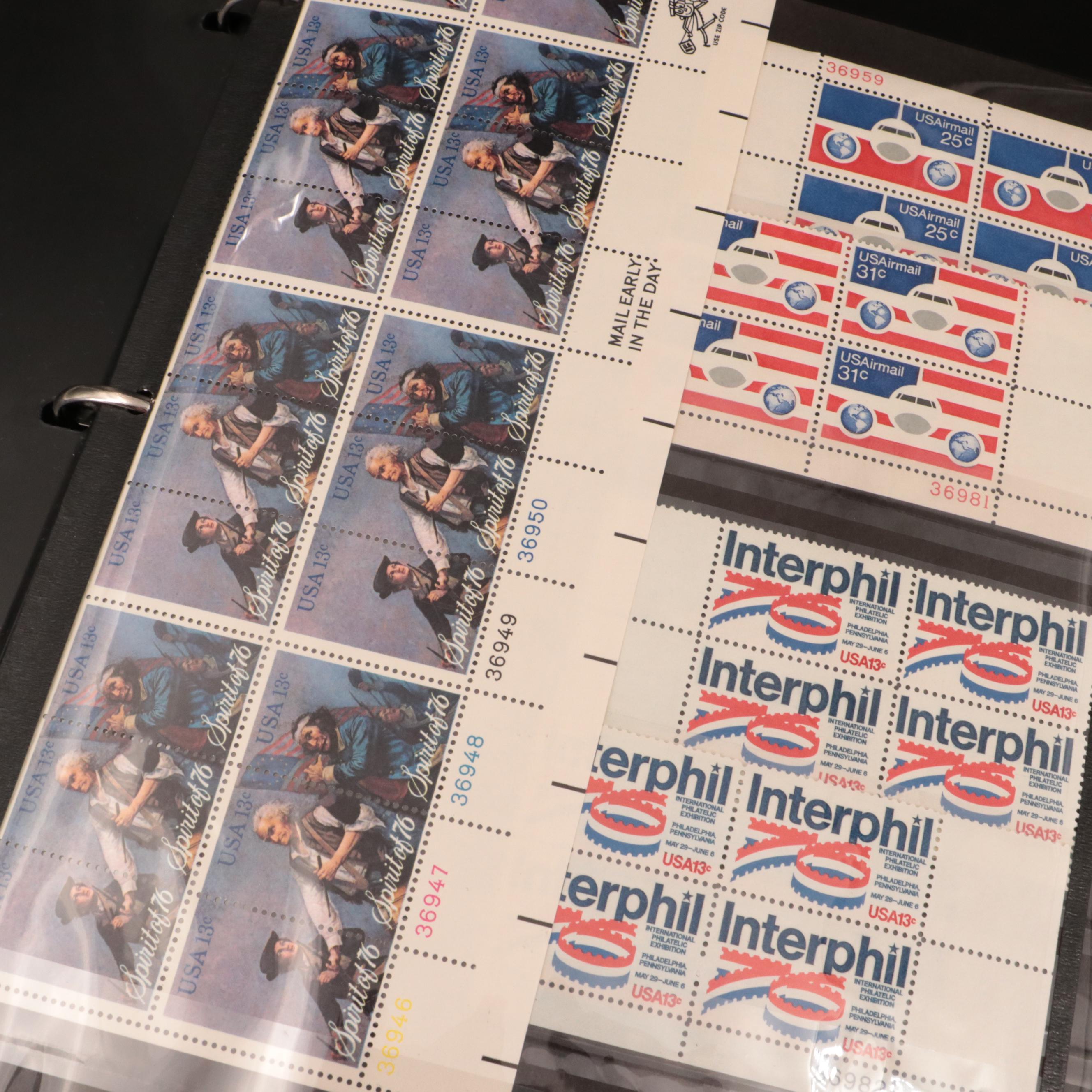 Two Albums With Postal Covers, Stamp Blocks, and U.S. Stamp Sheets