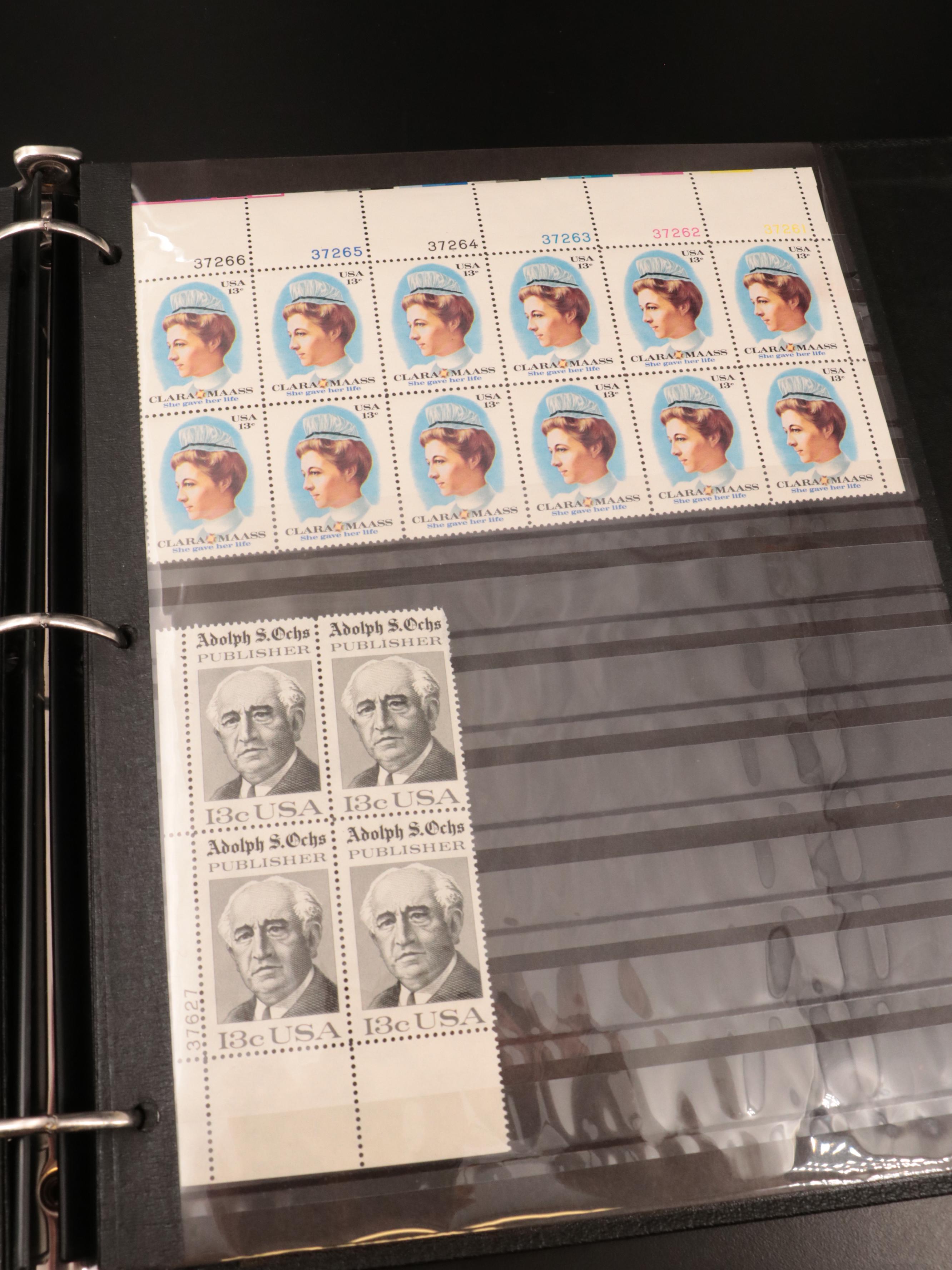 Two Albums With Postal Covers, Stamp Blocks, and U.S. Stamp Sheets