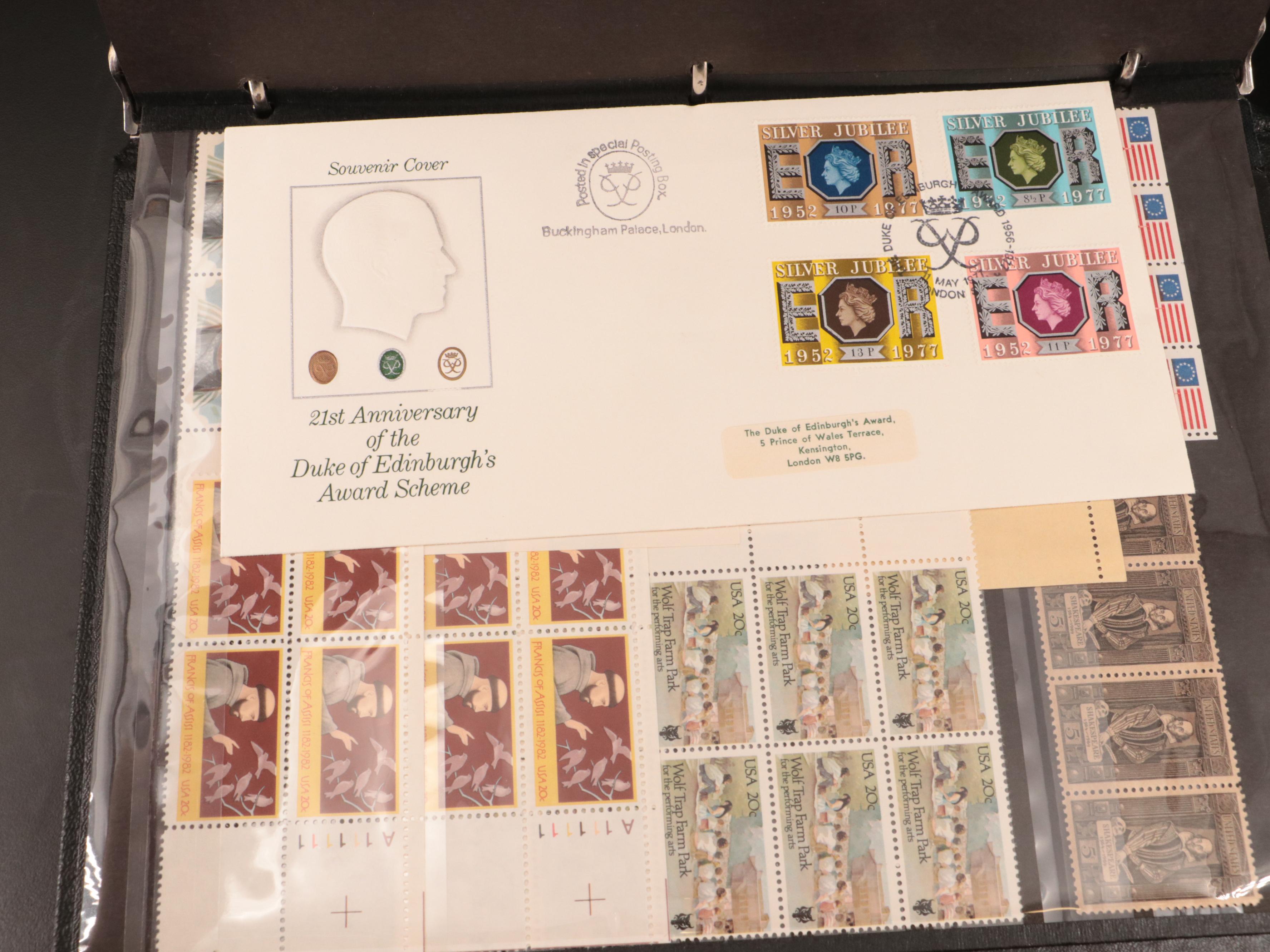 Two Albums With Postal Covers, Stamp Blocks, and U.S. Stamp Sheets