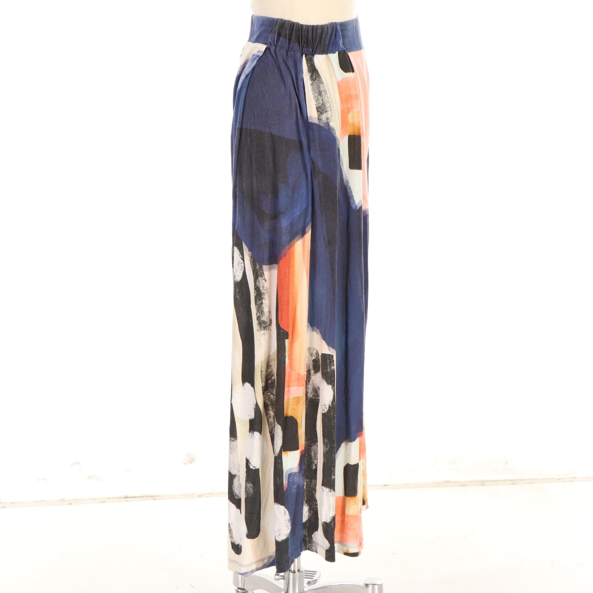 Henrik Vibskov Cropped Wide Leg Pants in Abstract Print Jersey Knit