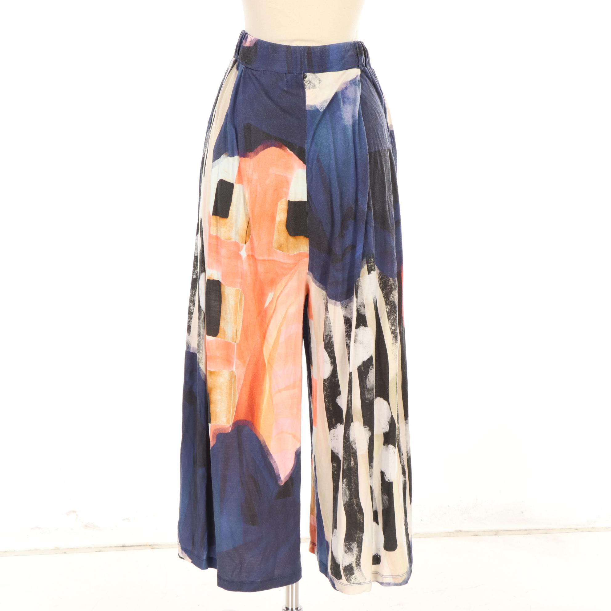 Henrik Vibskov Cropped Wide Leg Pants in Abstract Print Jersey Knit