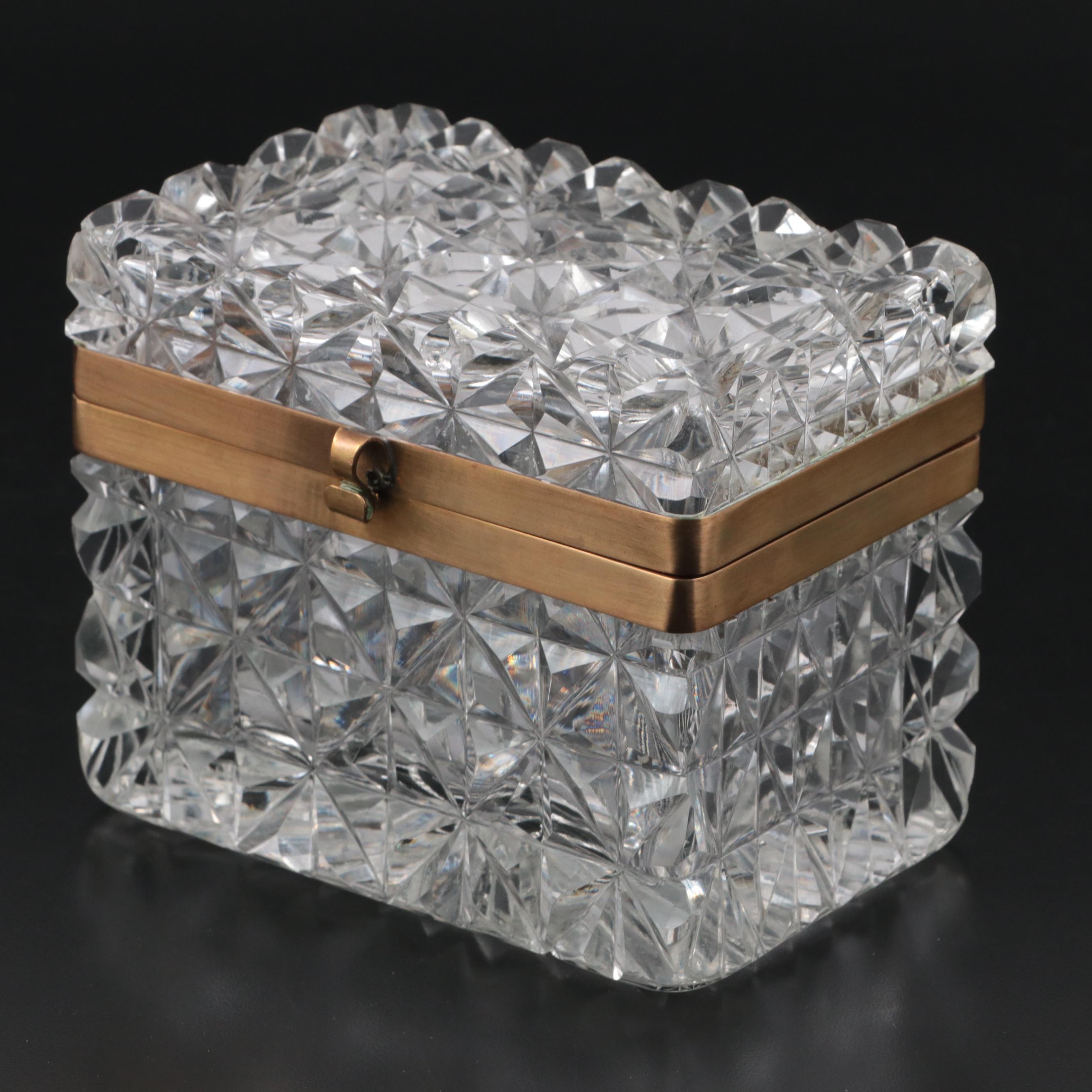 French Style Gilt Metal and Glass Casket with Other Vase and Décor