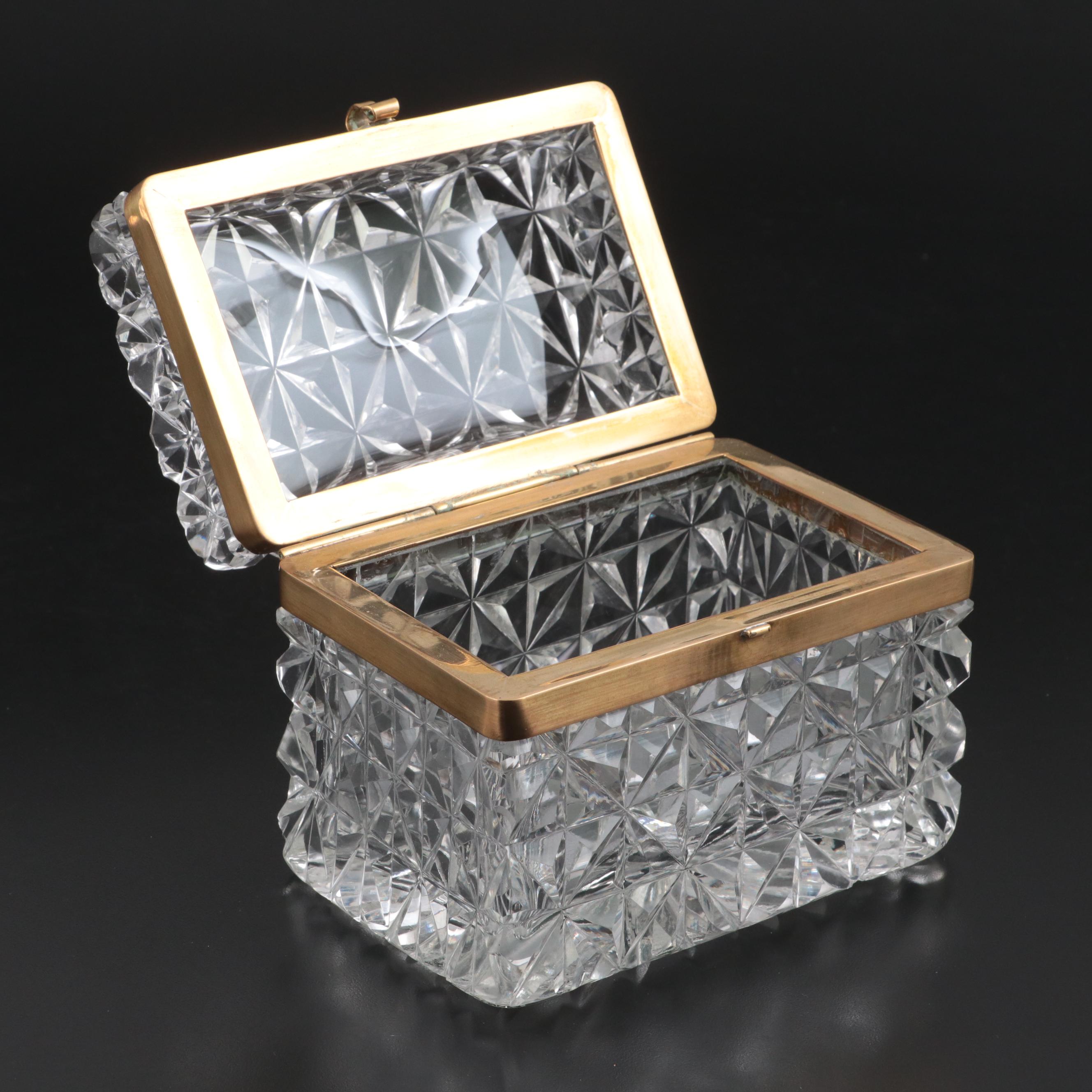 French Style Gilt Metal and Glass Casket with Other Vase and Décor