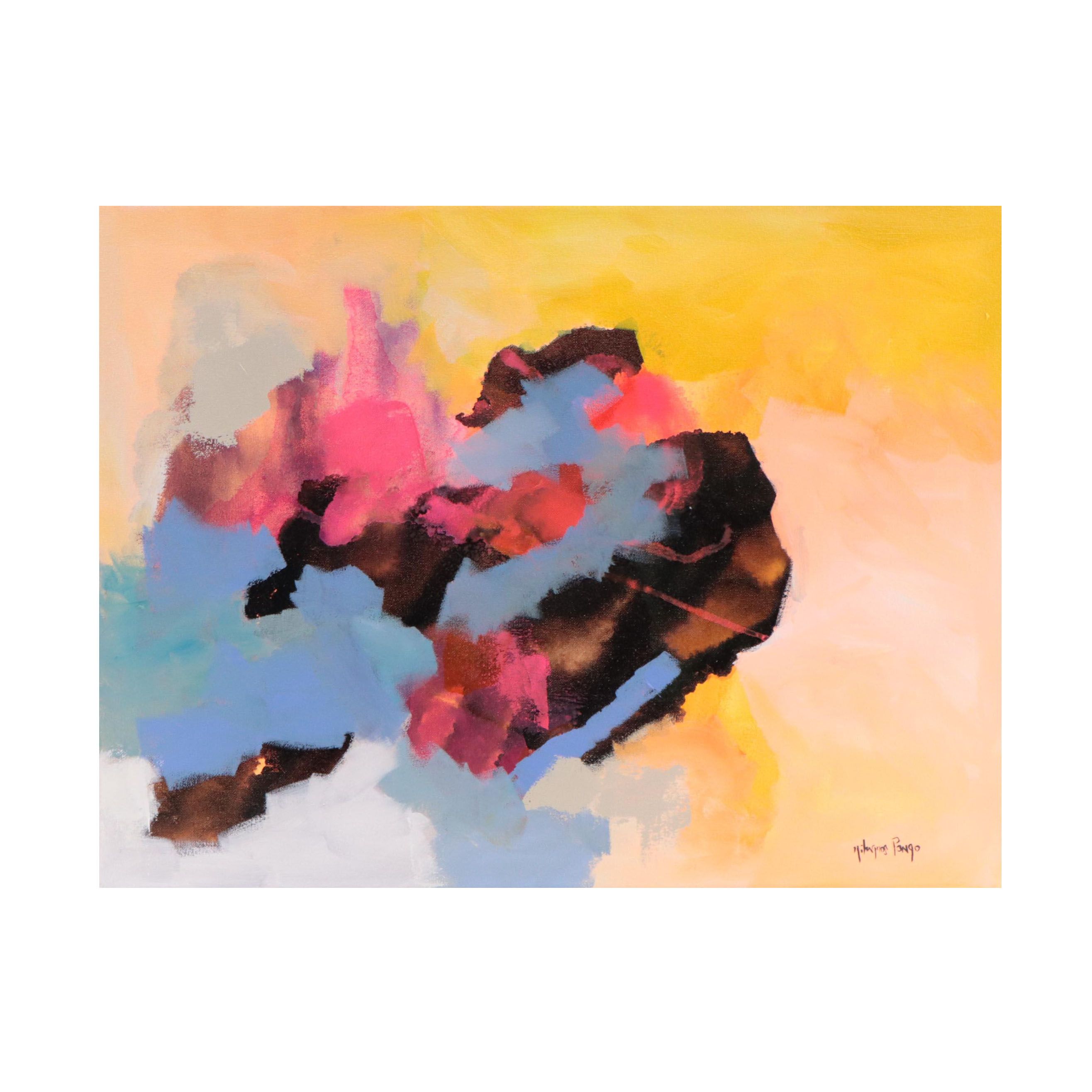 Milagros Pongo Abstract Mixed Media Painting "Auroras," 21st Century