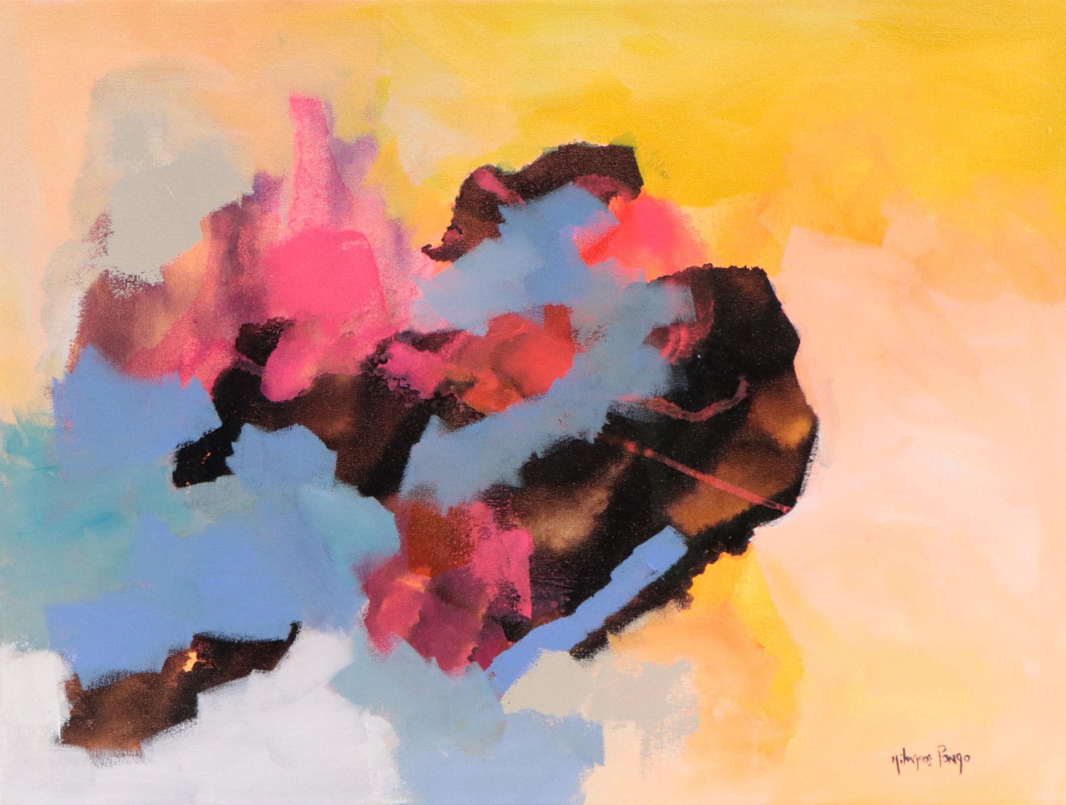 Milagros Pongo Abstract Mixed Media Painting "Auroras," 21st Century