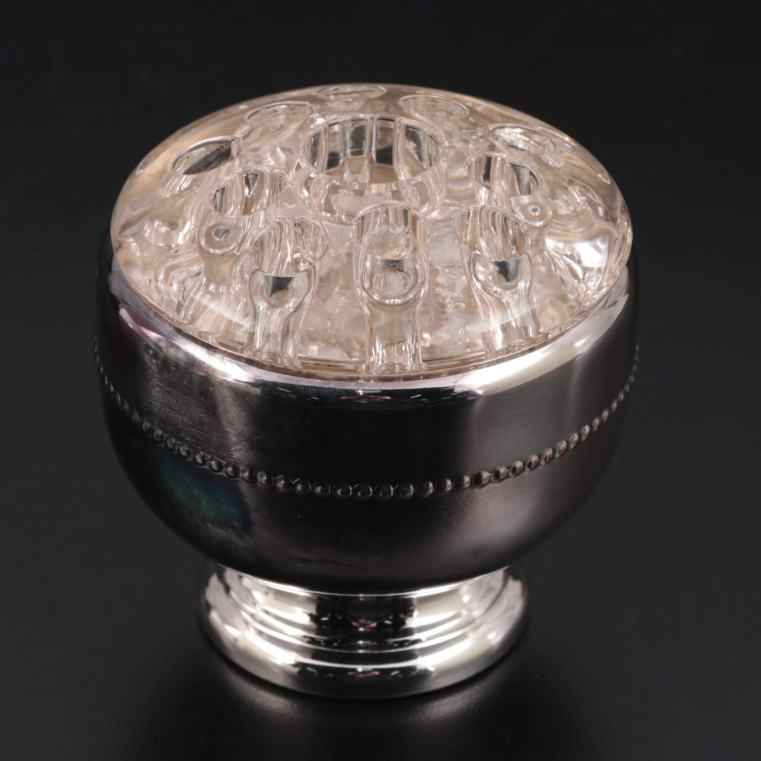 English Victorian Glass Gimmel Flask with Other Glass Flower Frogs and Urn Vase