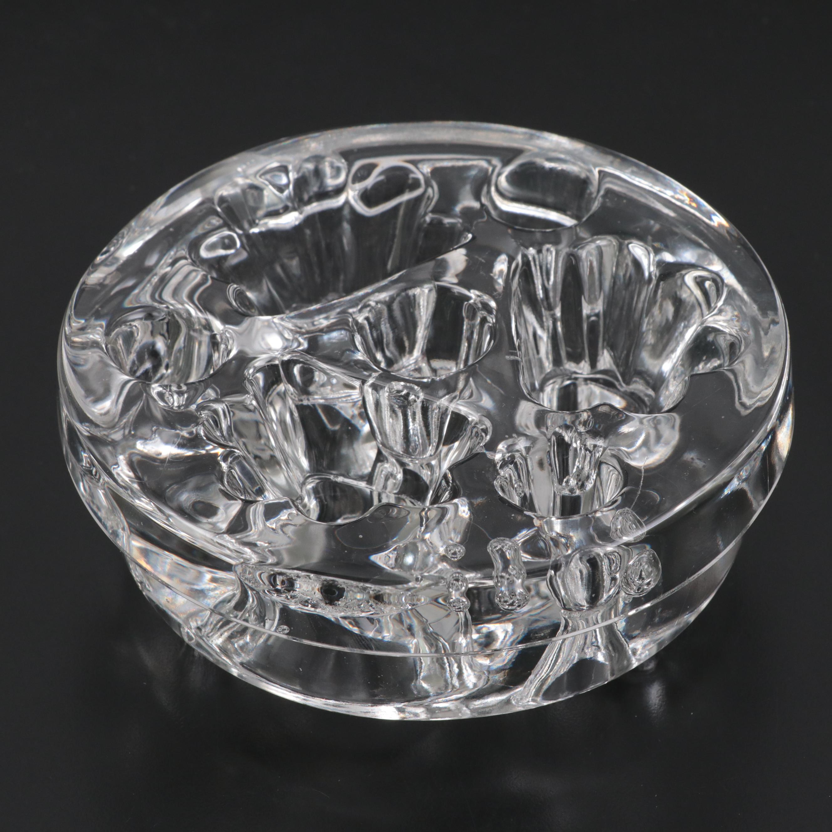 English Victorian Glass Gimmel Flask with Other Glass Flower Frogs and Urn Vase