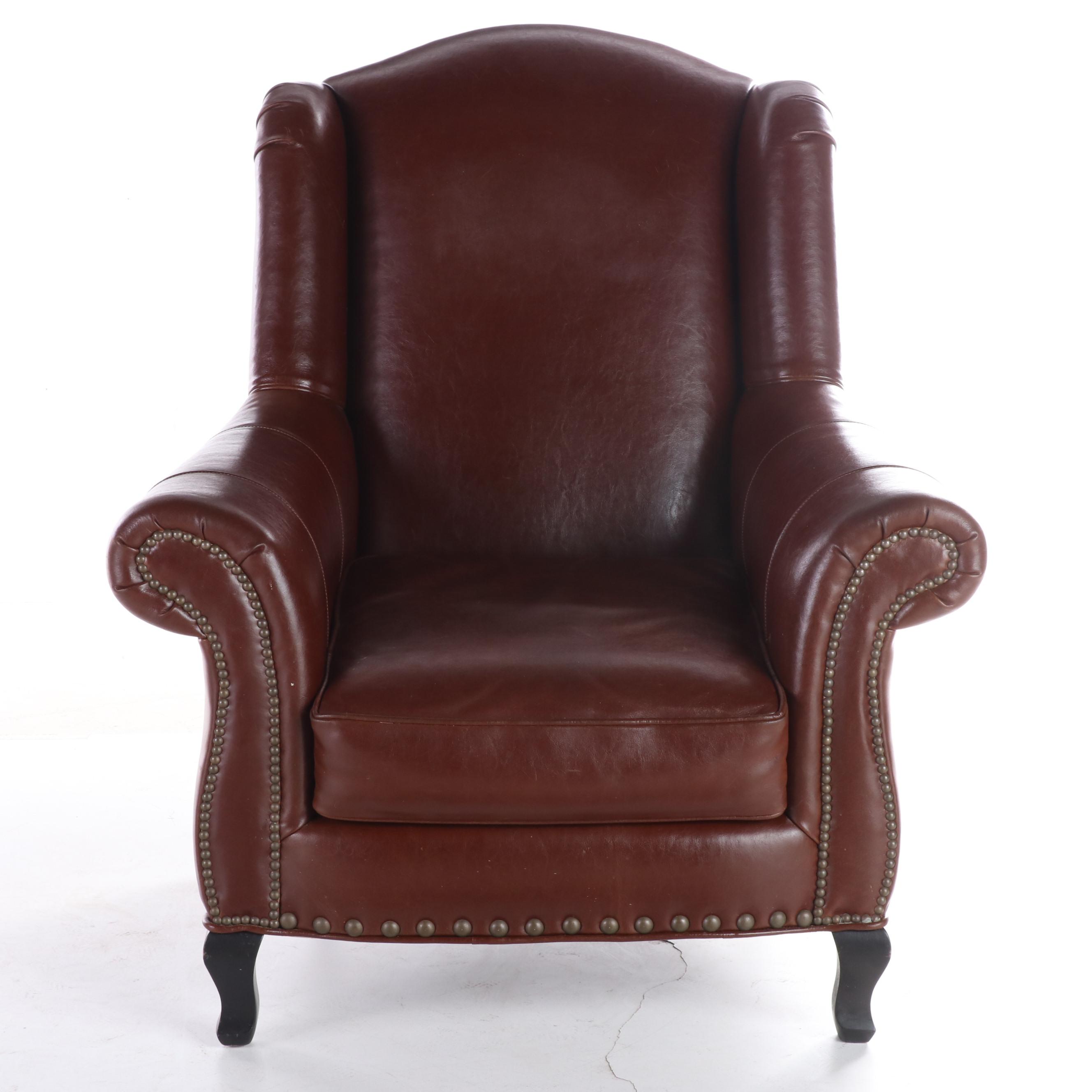 Cambridge Collection for Arhaus Furniture Leather Wingback Armchair w/ Nailheads