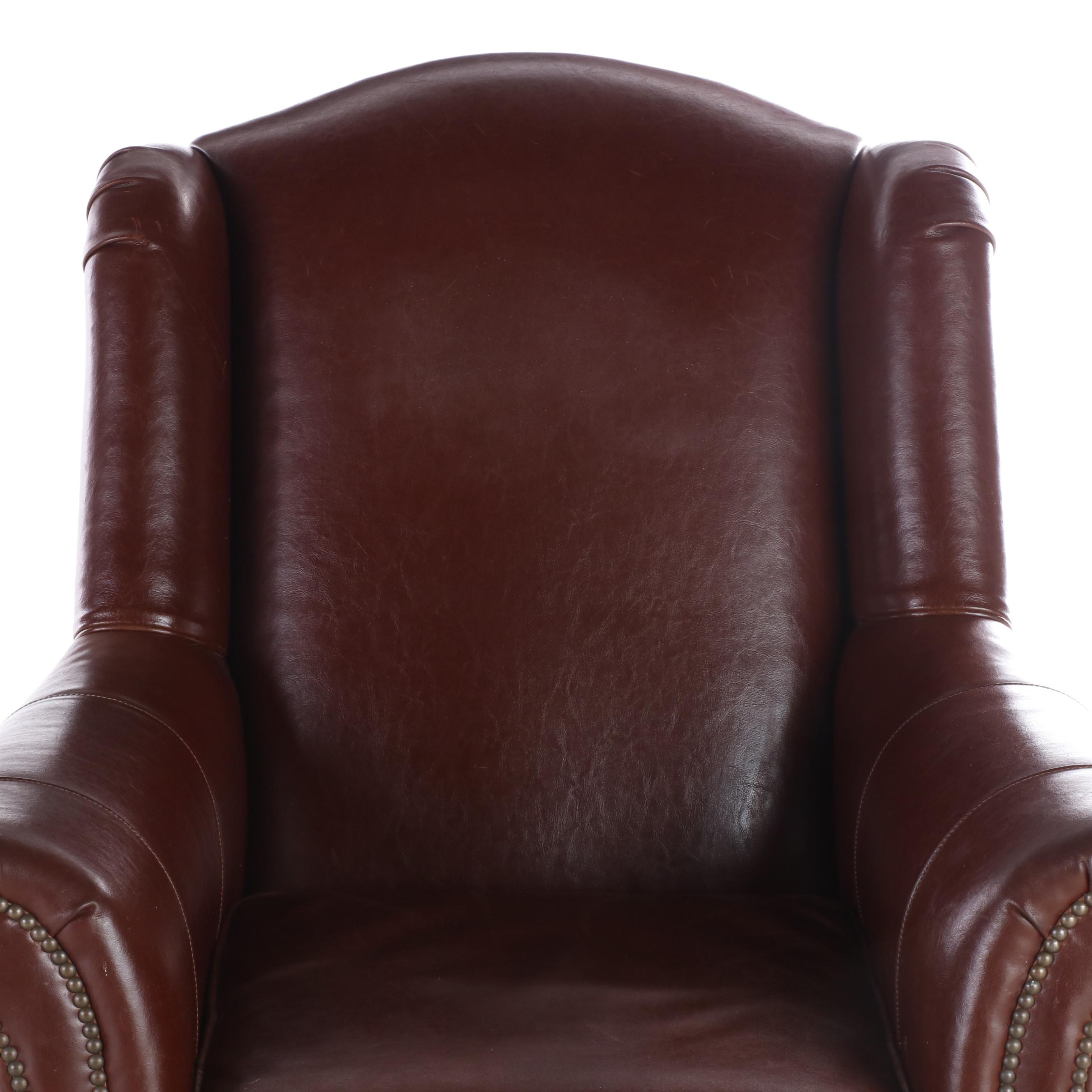 Cambridge Collection for Arhaus Furniture Leather Wingback Armchair w/ Nailheads