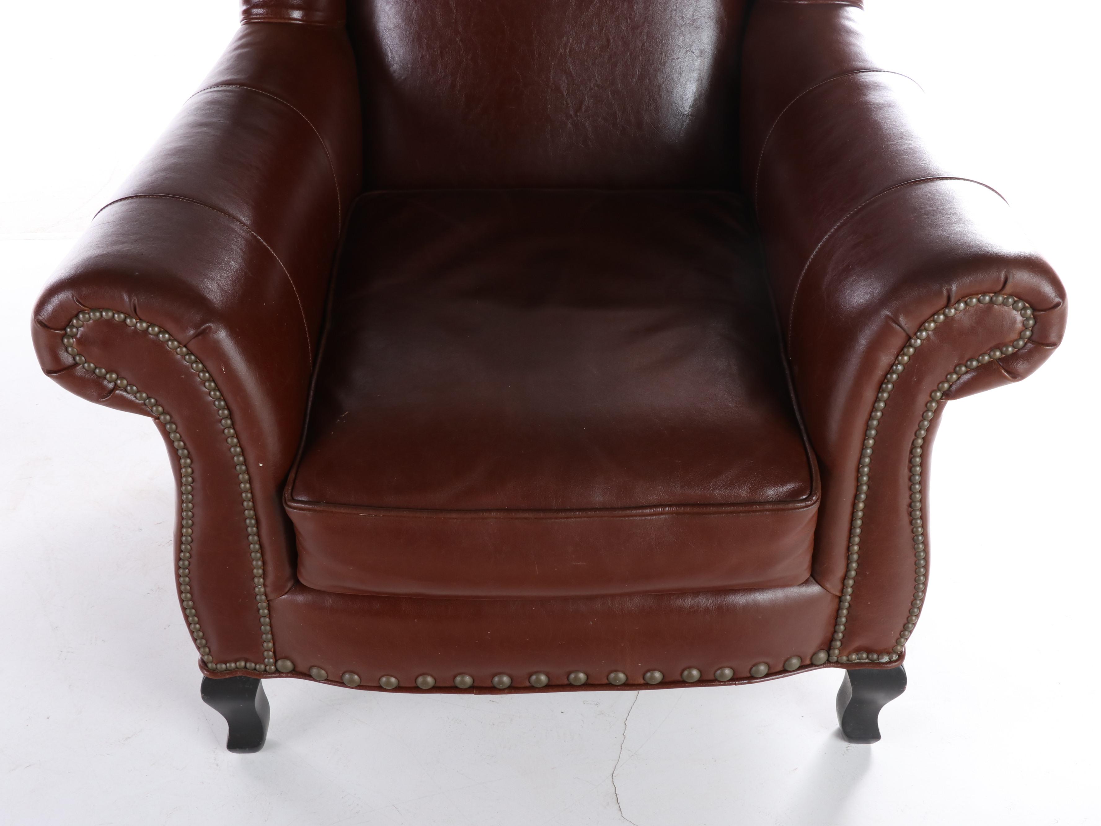 Cambridge Collection for Arhaus Furniture Leather Wingback Armchair w/ Nailheads