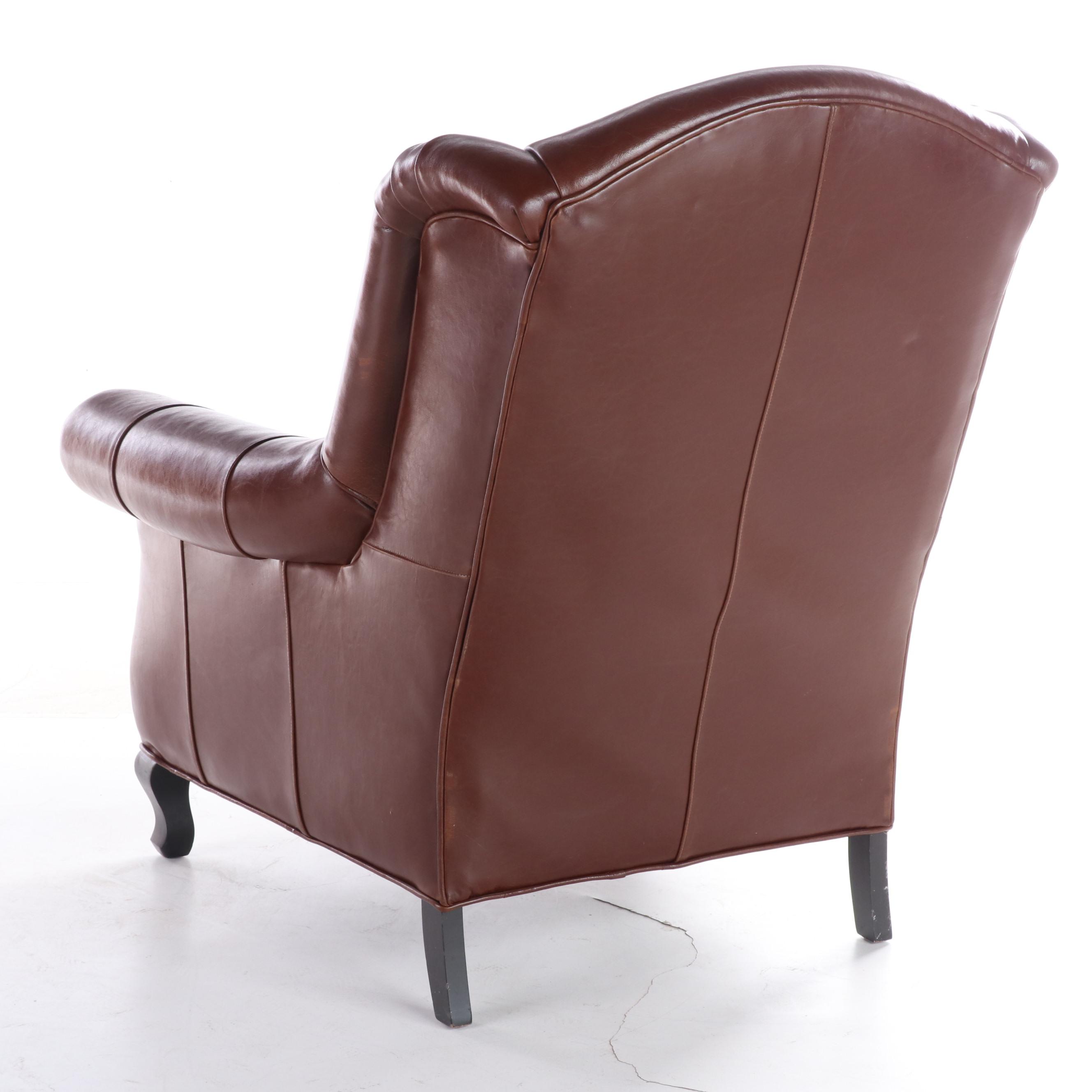 Cambridge Collection for Arhaus Furniture Leather Wingback Armchair w/ Nailheads