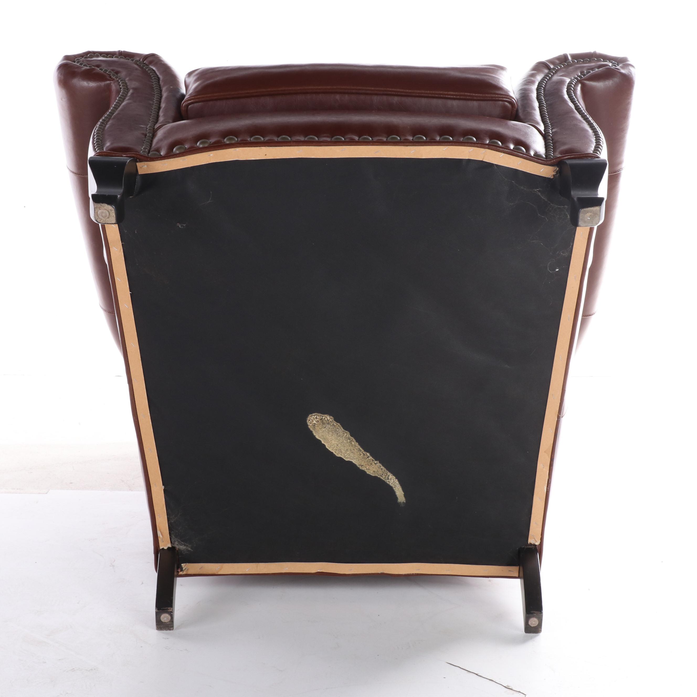 Cambridge Collection for Arhaus Furniture Leather Wingback Armchair w/ Nailheads