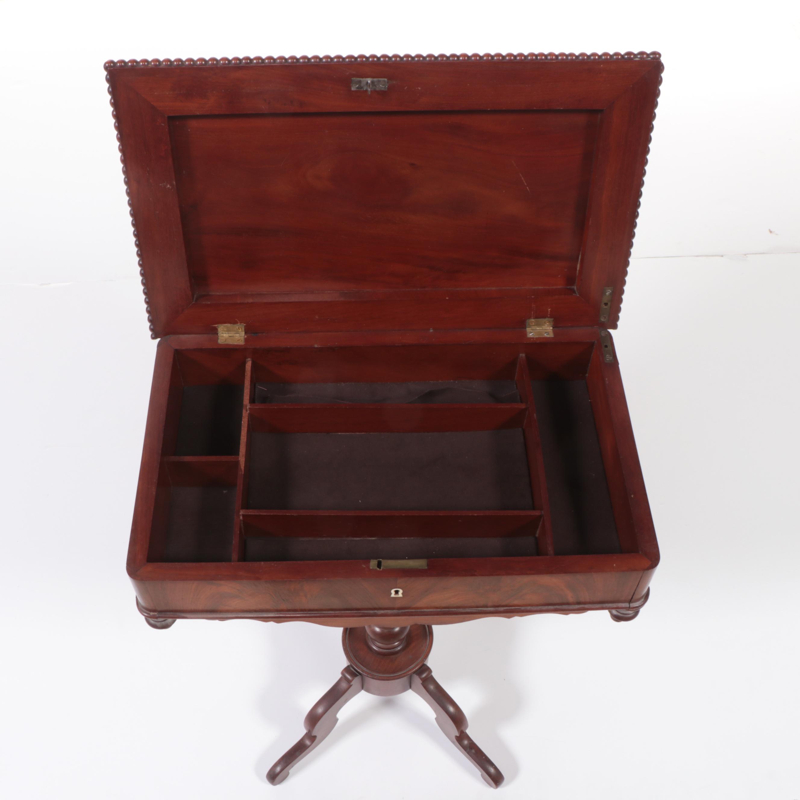 Louis Philippe Mahogany Lift-Lid Sewing Stand, Mid-19th Century