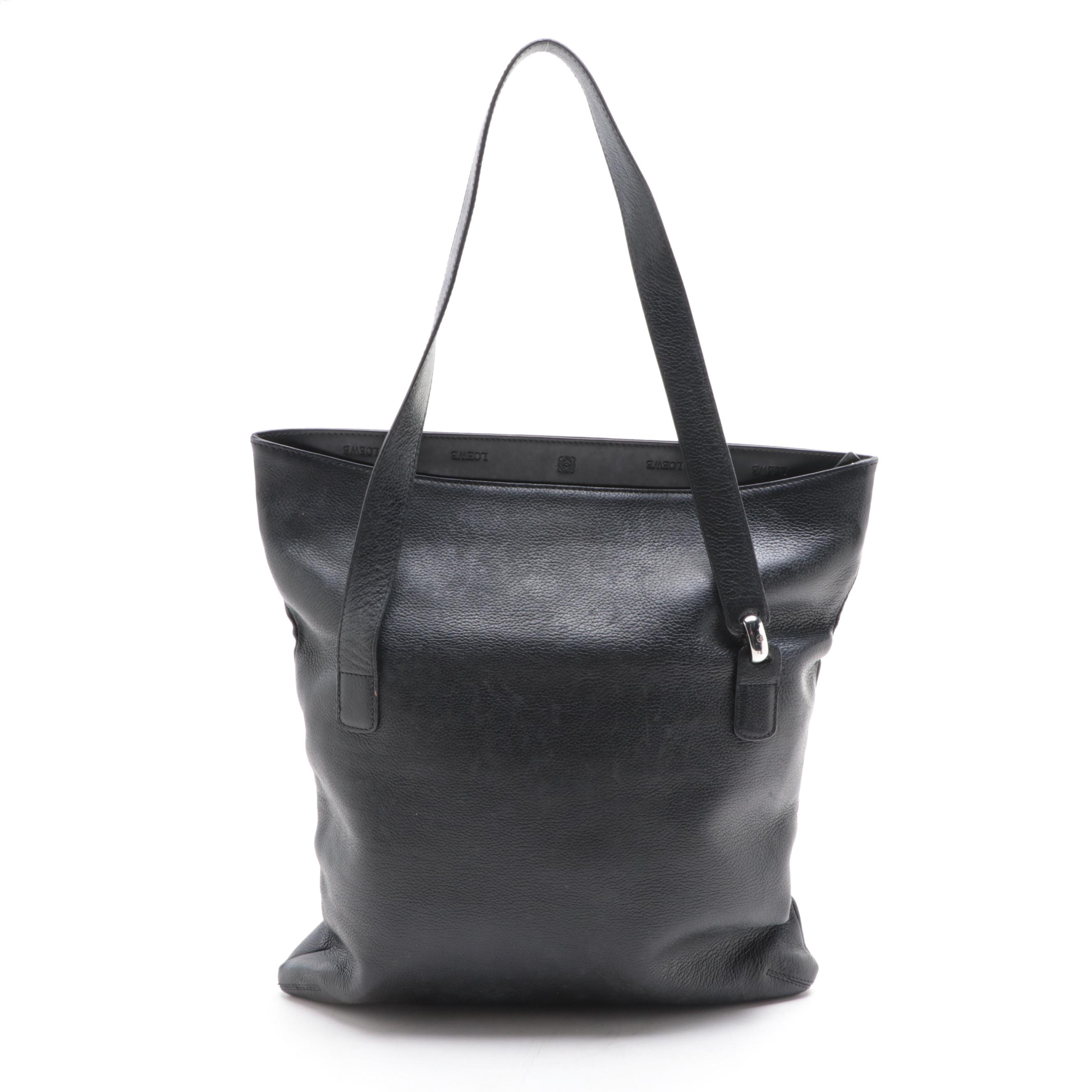 Loewe Slim Fold-Over Shoulder Bag in Black Leather