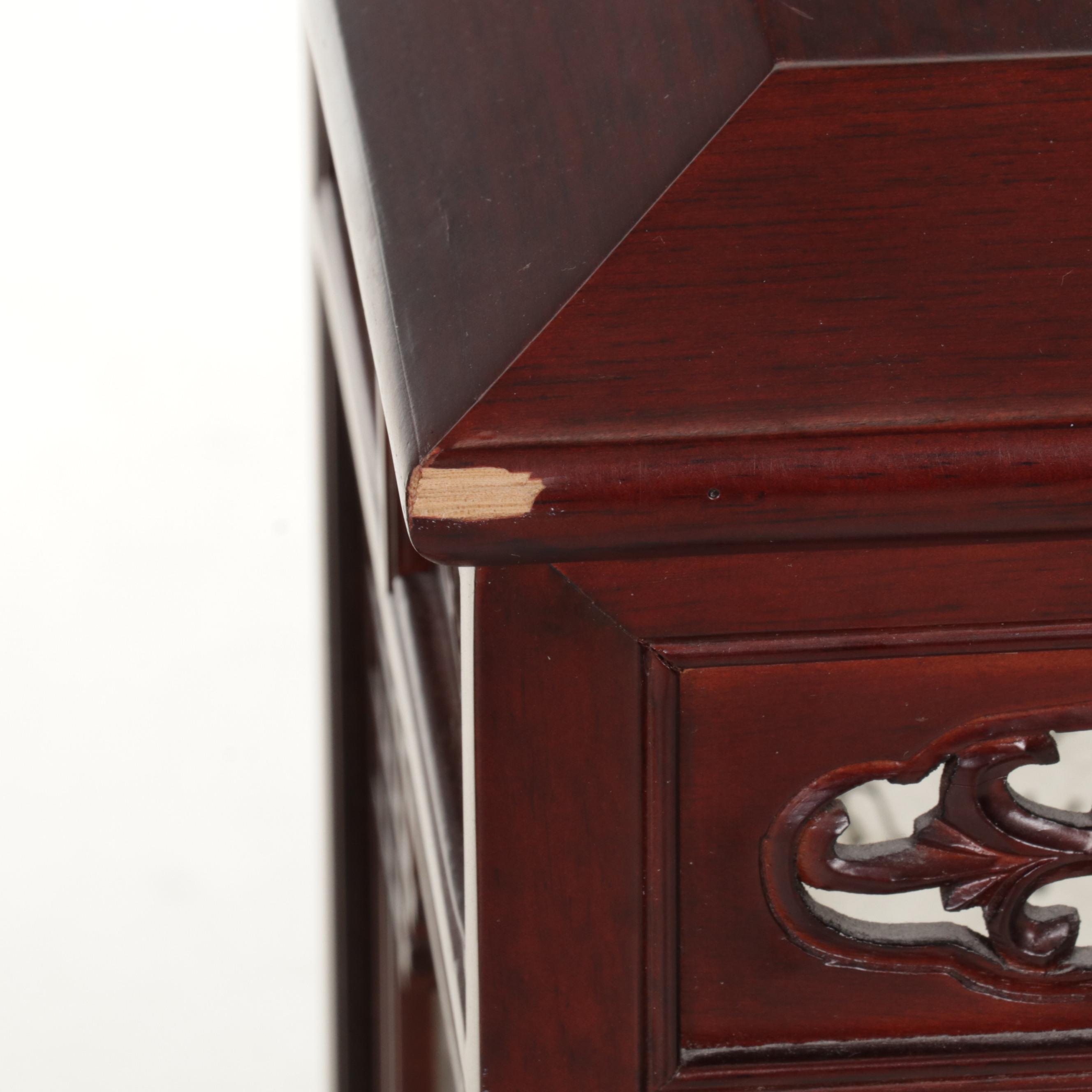 Pair of Chinese Carved Wood Lantern Style Lamps