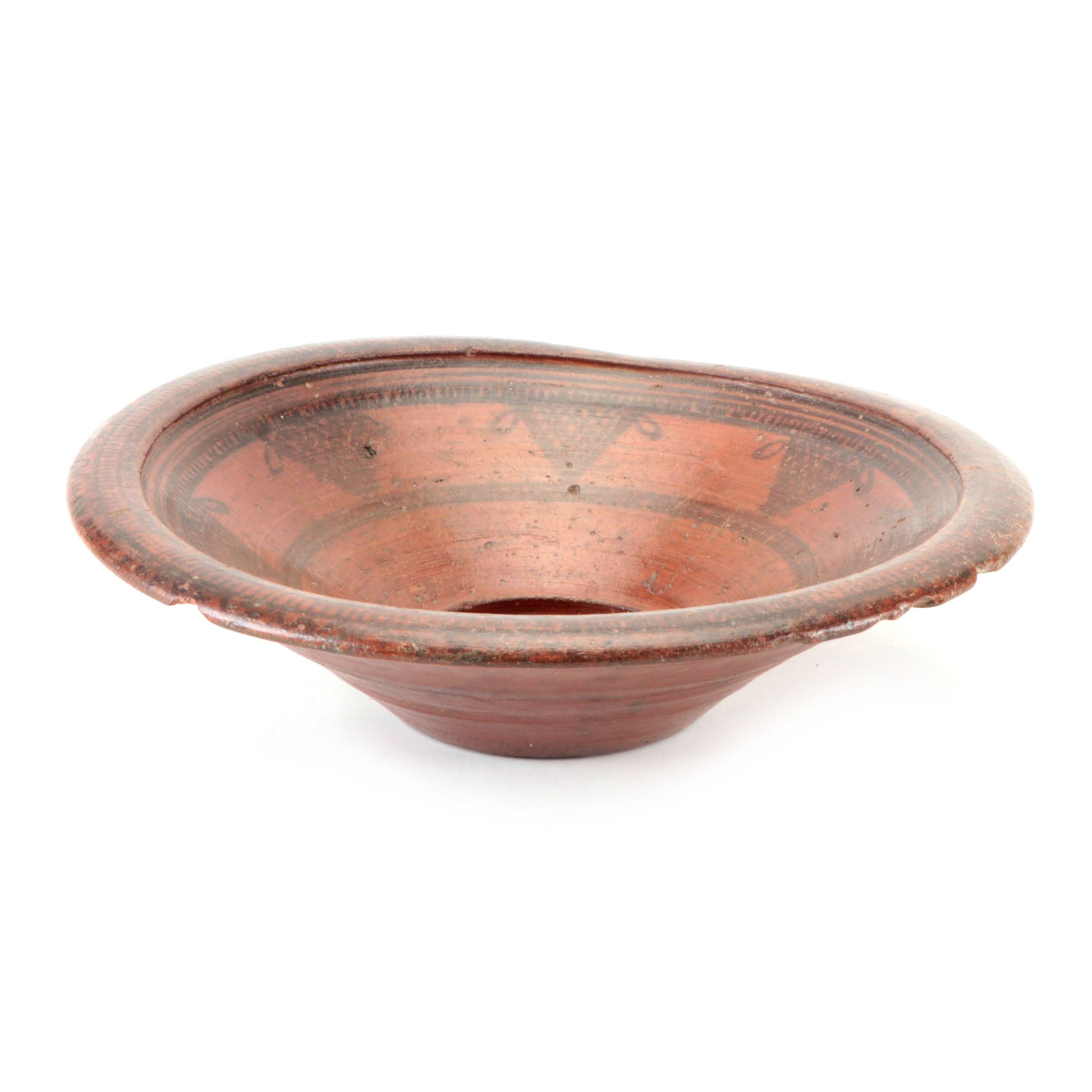 Indian Painted Earthenware Food Bowl, Early 20th Century