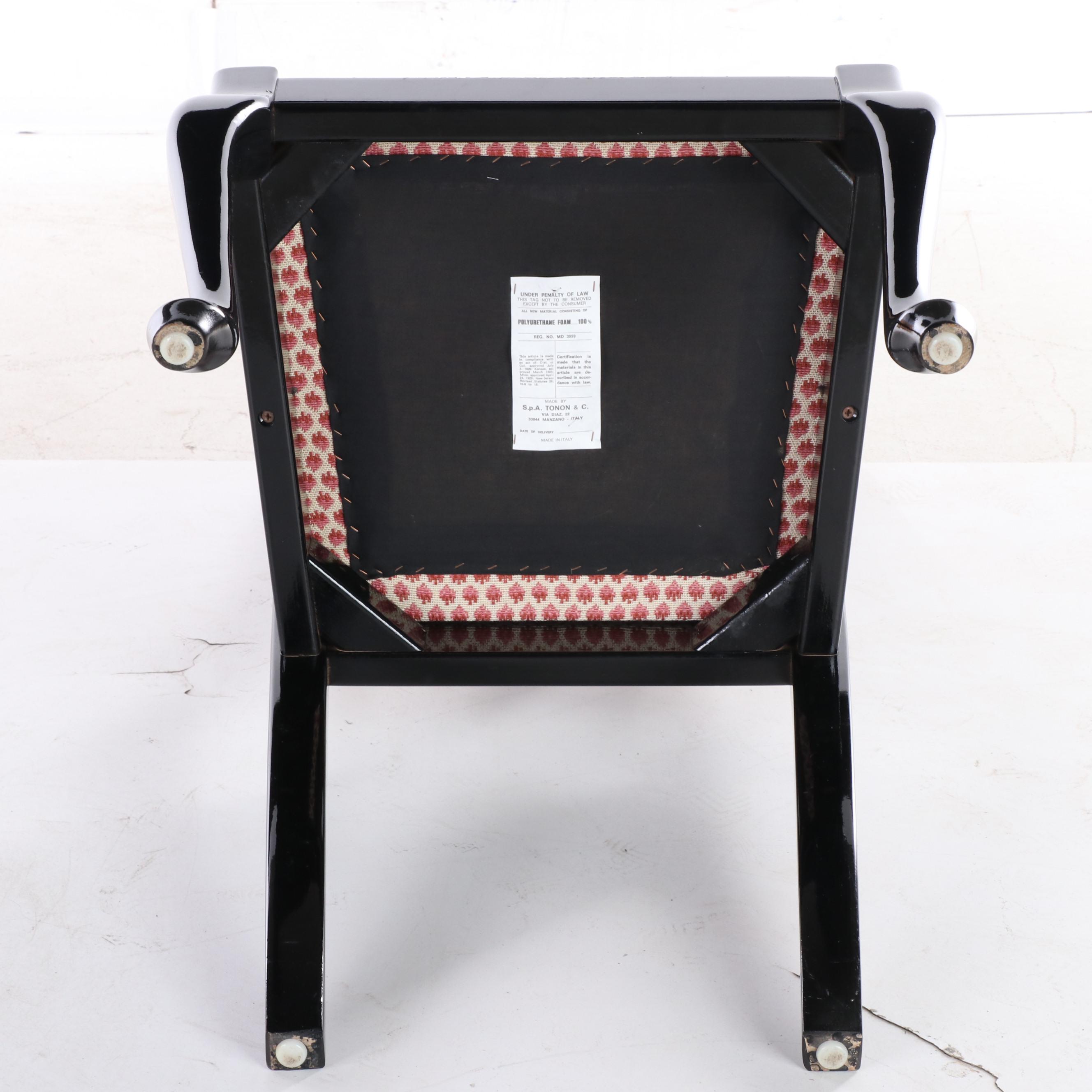 Six Tonon Italian Late Baroque Style Ebonized Dining Chairs