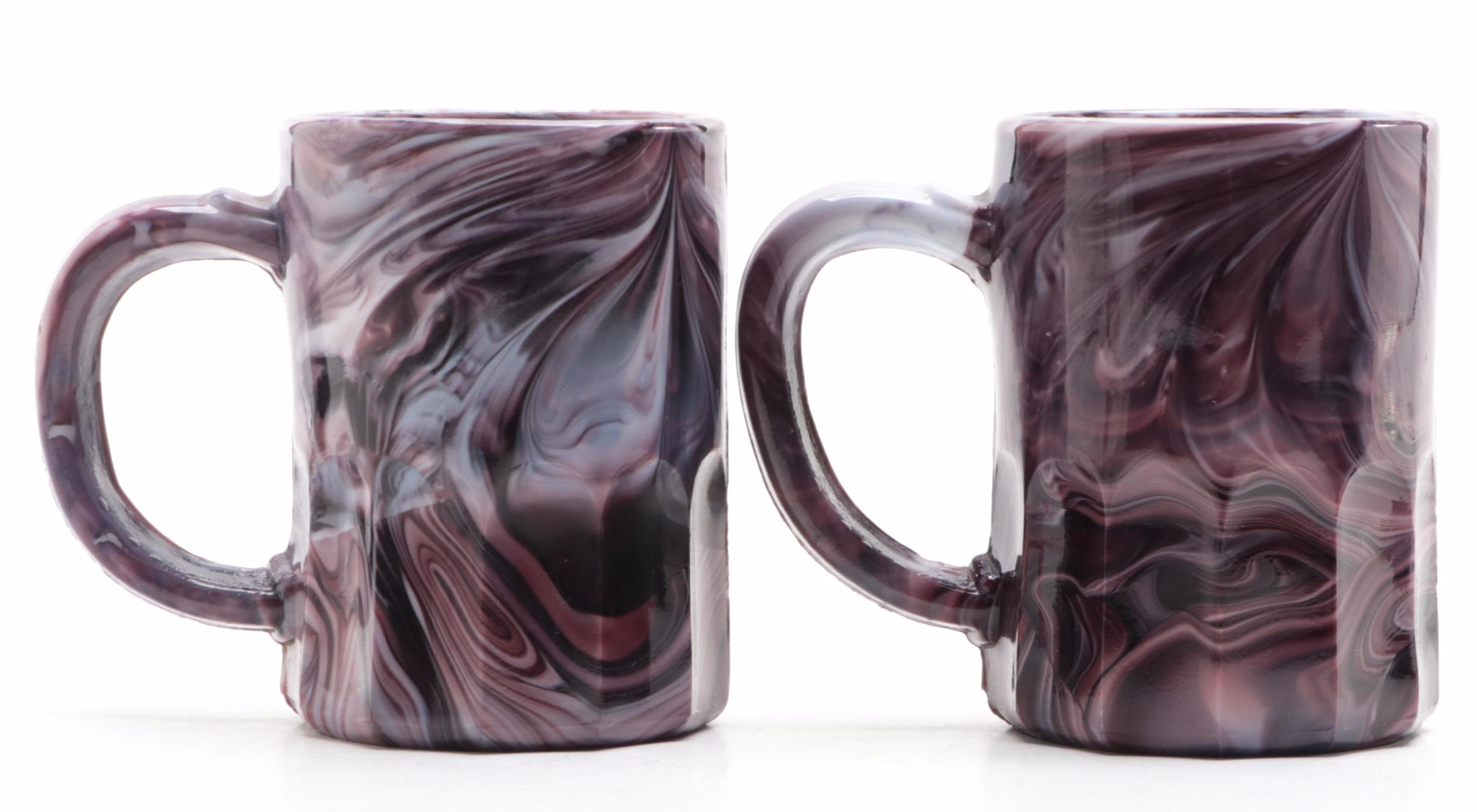 Imperial Amethyst Slag Glass Beehive Jar with Other Mugs, 20th Century